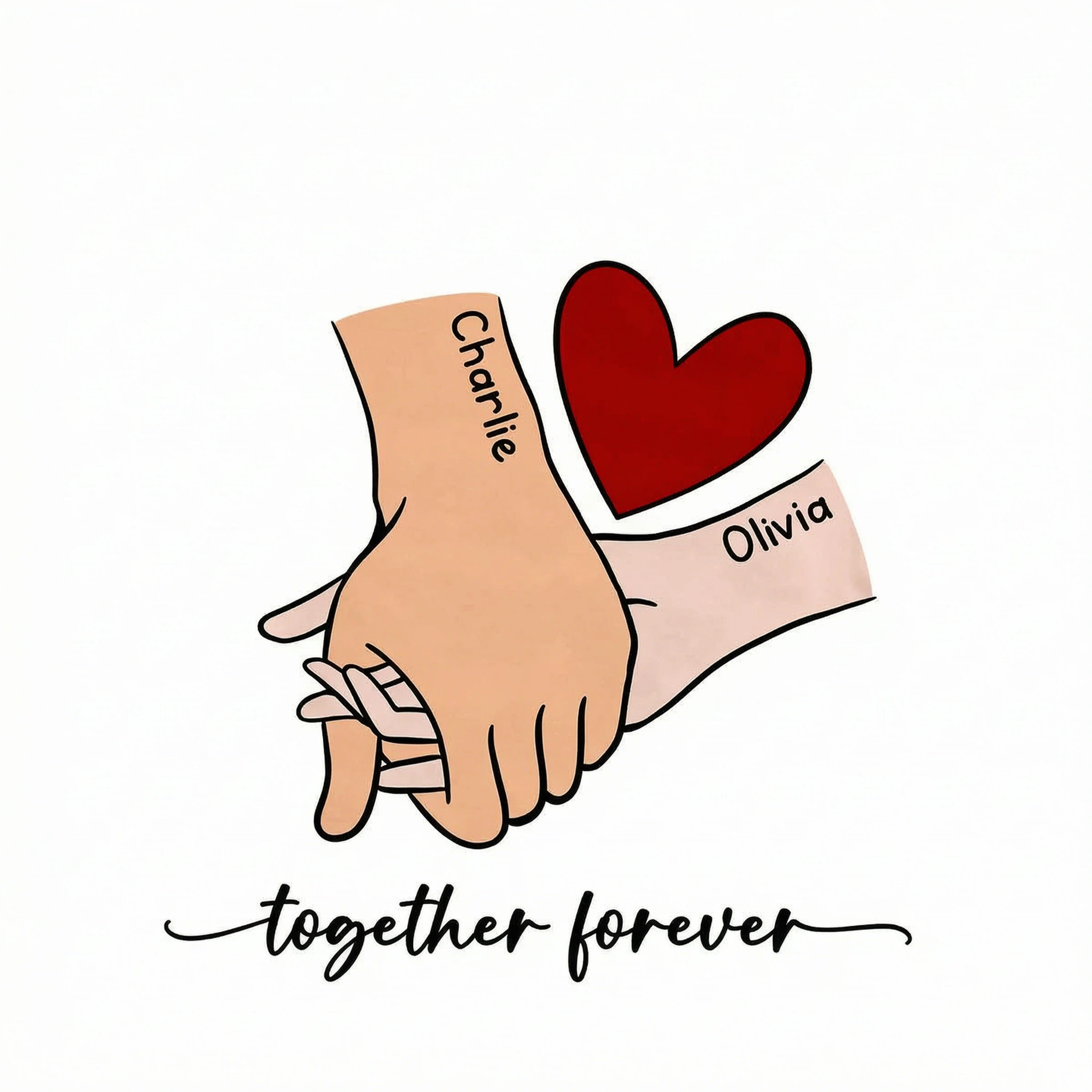 Personalized Couple Holding Hands Red Heart Shirt,  Gift, Anniversary Gift for Him for Her