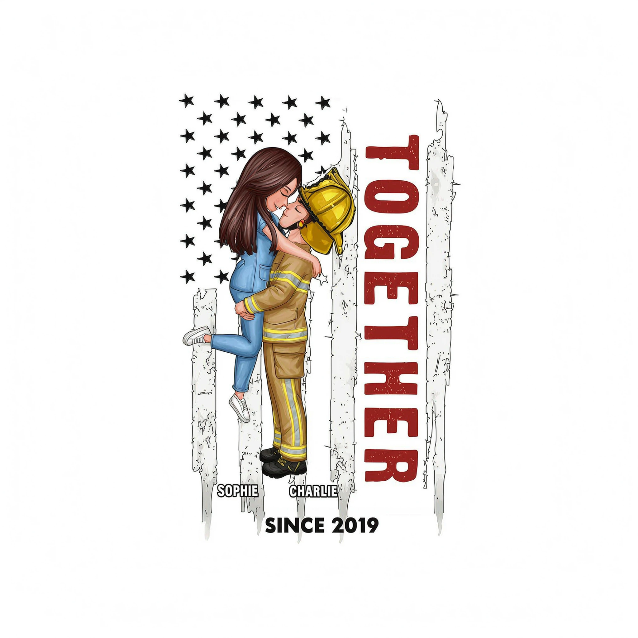Hero Couple Together Since Flag Gifts by Occupation Gift For Her Gift For Him Firefighter, Nurse, Police Officer Persona