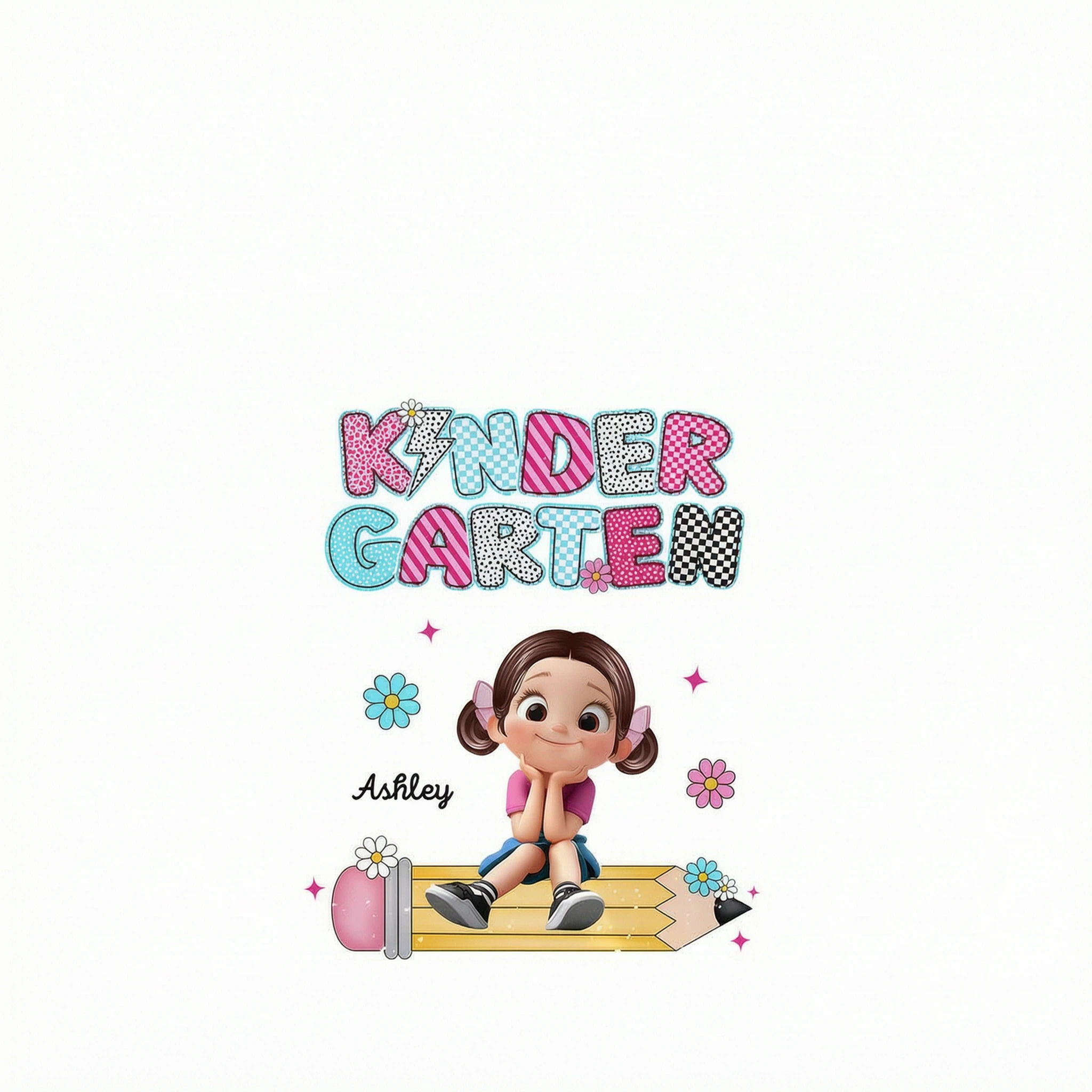 Personalized Kindergarten Tshirt for Girls, Colorful Pencil Pattern Custom Kids Name, Back To School Shirt Toddler, Firs