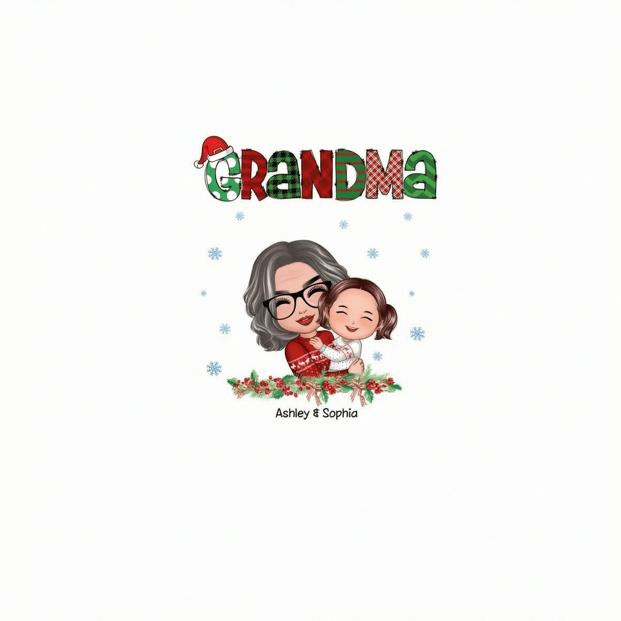 Christmas Pattern Doll Grandma Hugging Kid Personalized Shirt