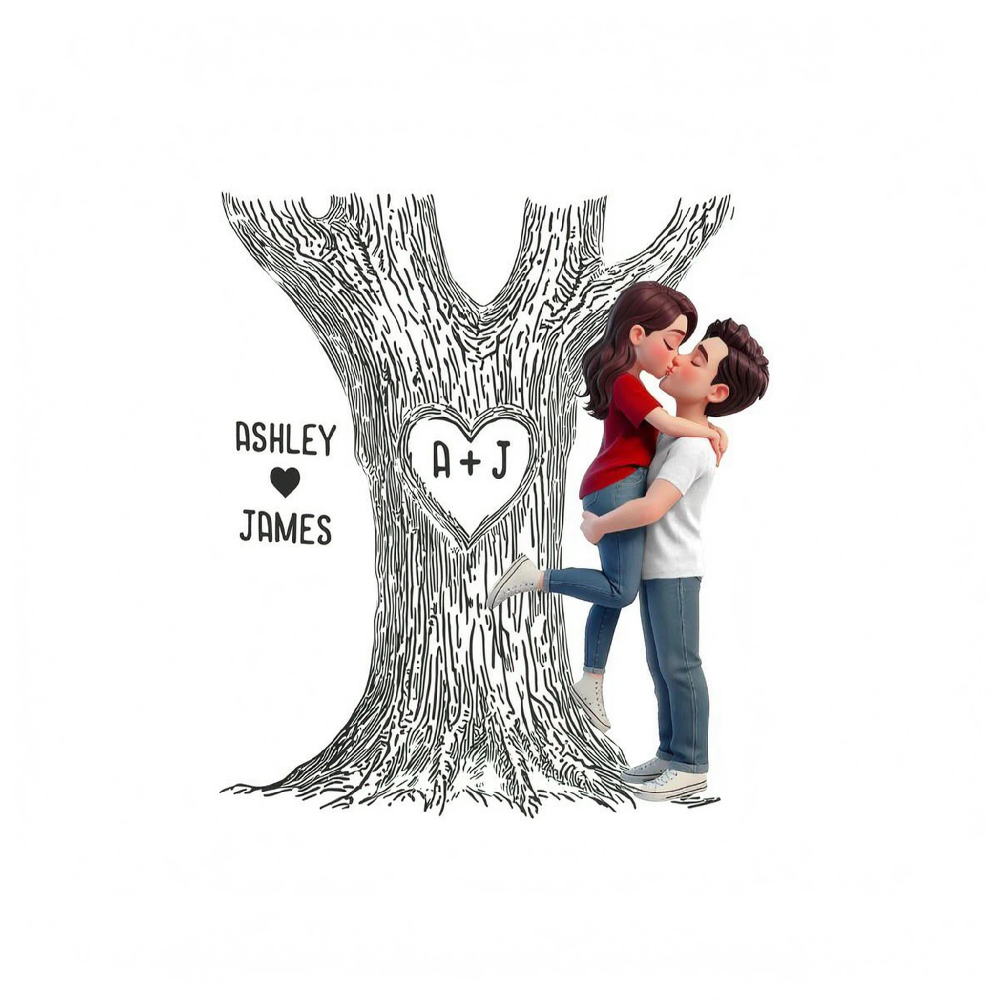 Eternal Love Couple Hugging Kissing Heart Carved Tree Of Love Initials - Personalized Tumbler With Handle - Heartfelt Va