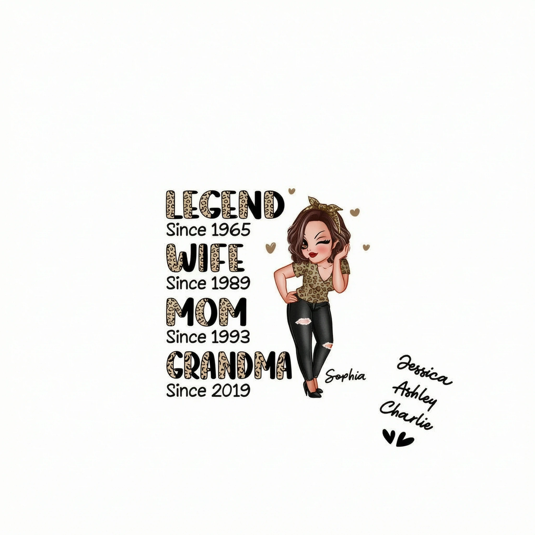 Half Leopard Sassy Legend Wife Mom Grandma Personalized Sleeve Printed Sweatshirt