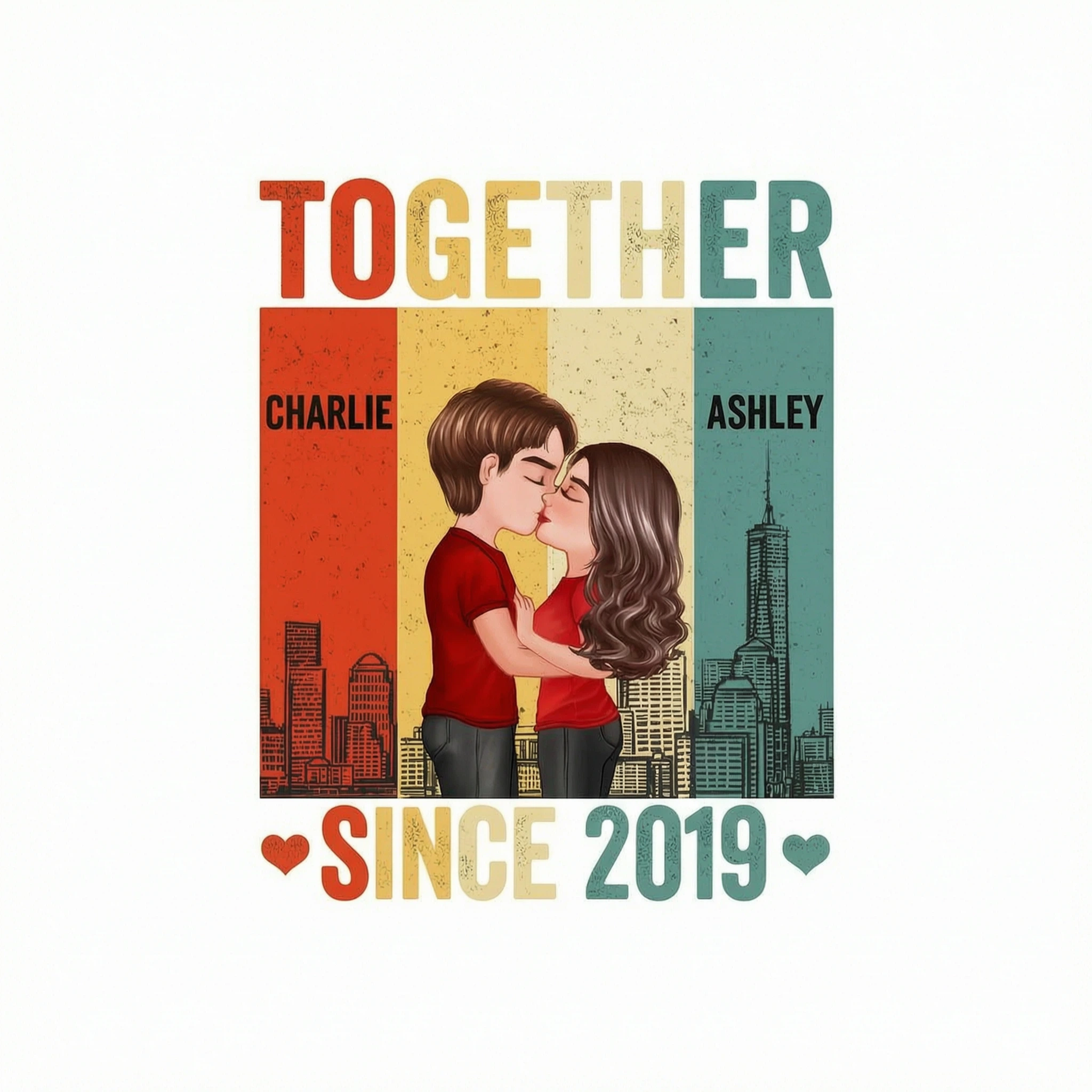 Couple Kissing Under Skyline Retro Personalized Shirt