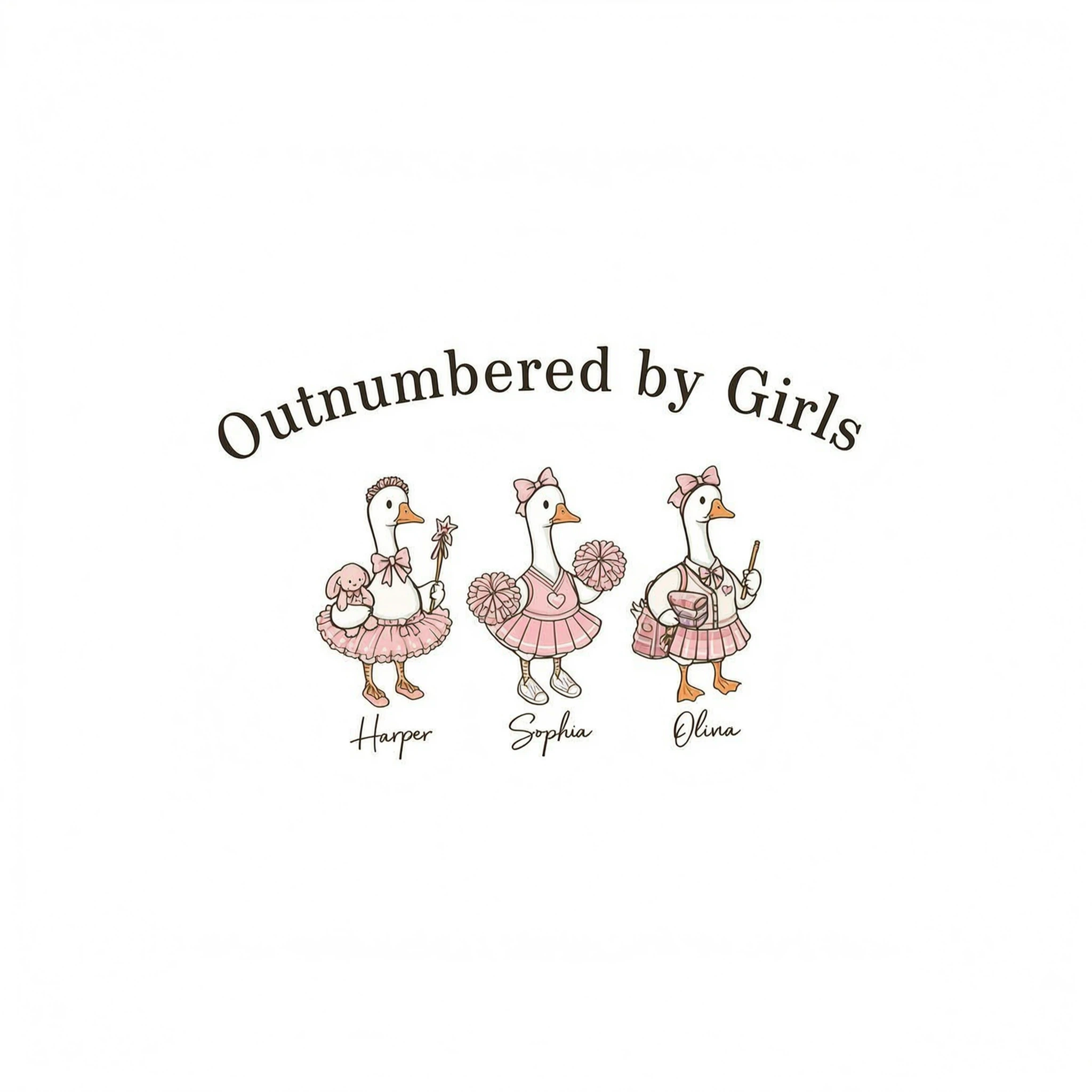 Outnumbered By Girls Cute Goose - Personalized Shirt - Father's Day Gift For Husband, Girl Dad