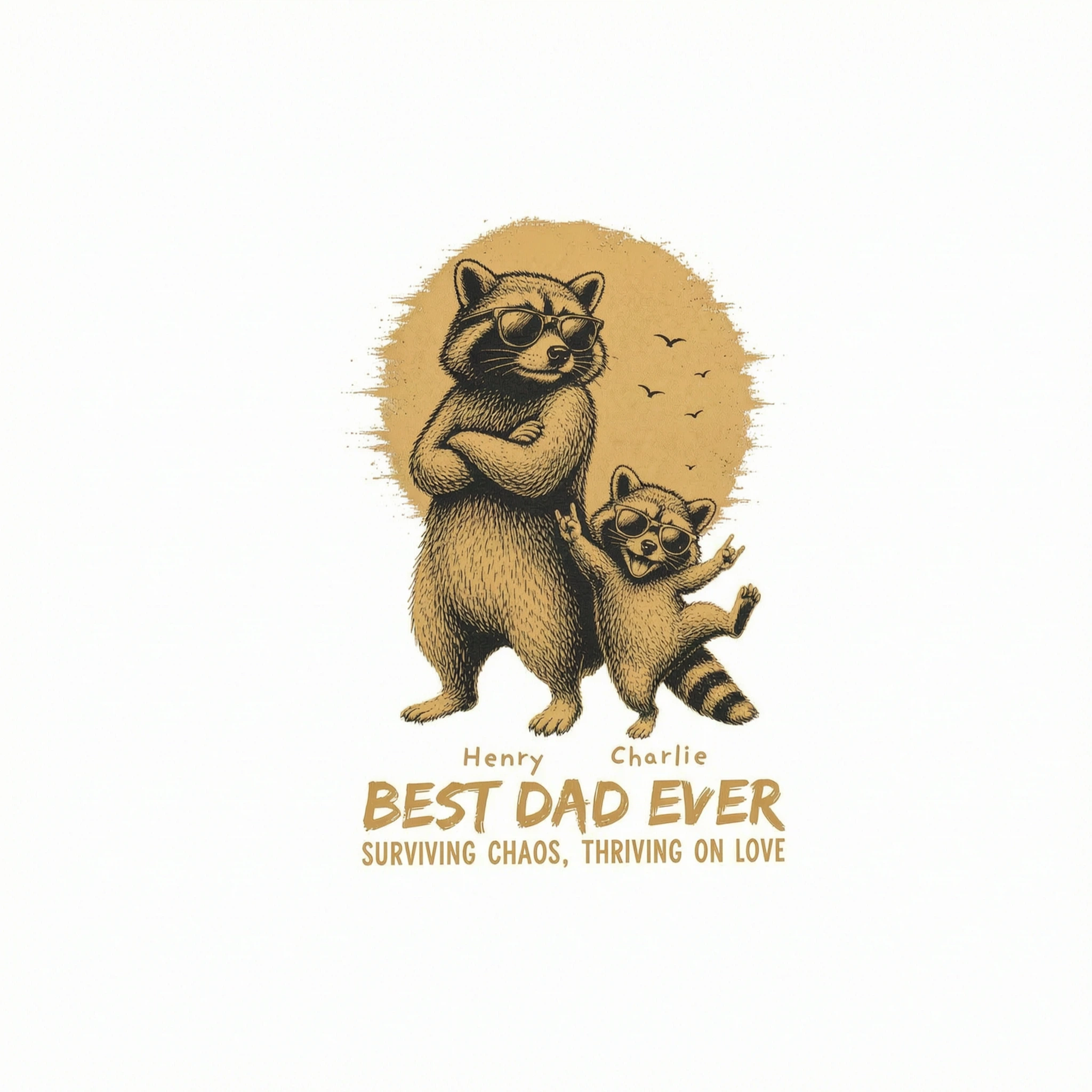 Retro Yellow Vintage Raccoon Dad Best Dad Ever - Personalized Shirt - Funny Father's Day Gift For Dad, Husband