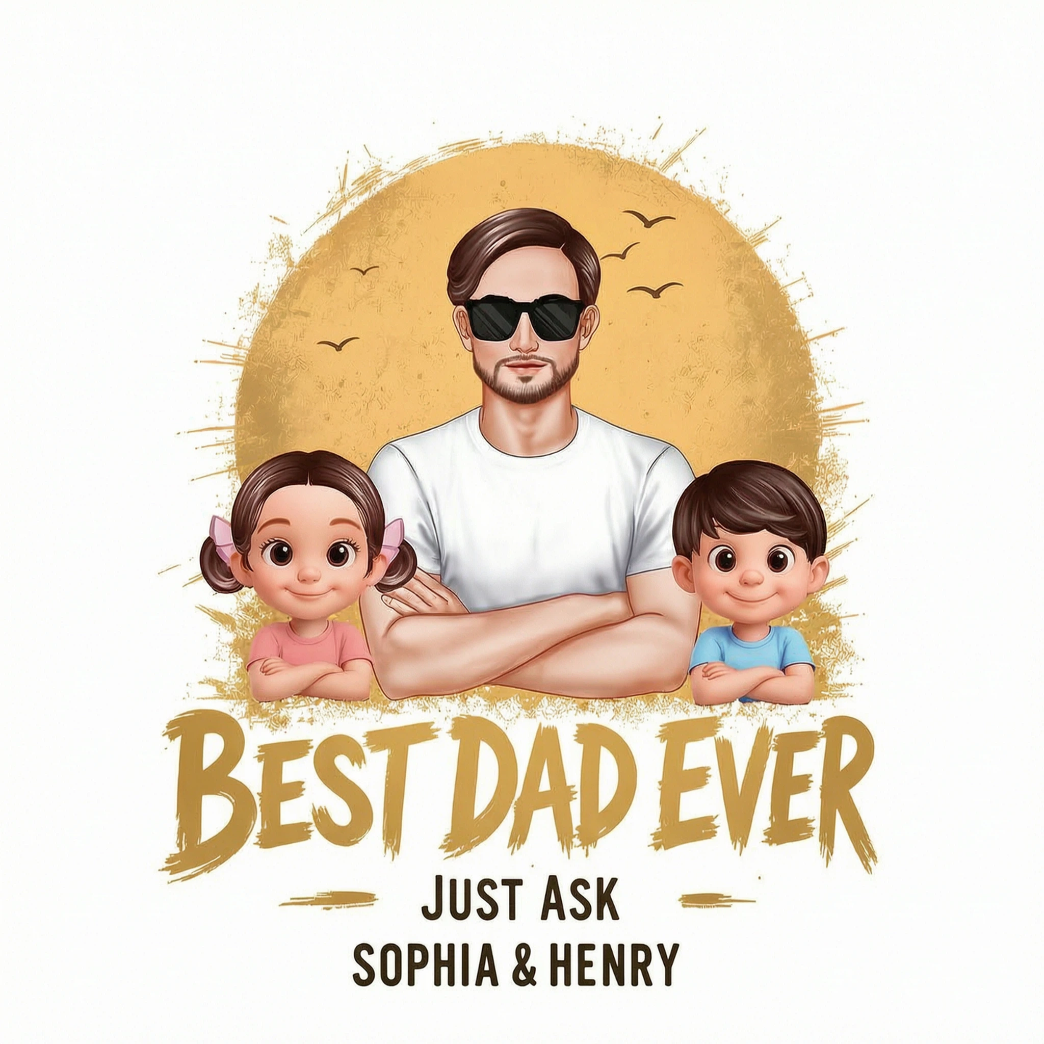 Best Dad Ever Dad And Kids Retro Vintage Style - Personalized Shirt - Father's Day Gift for Dad, Husband