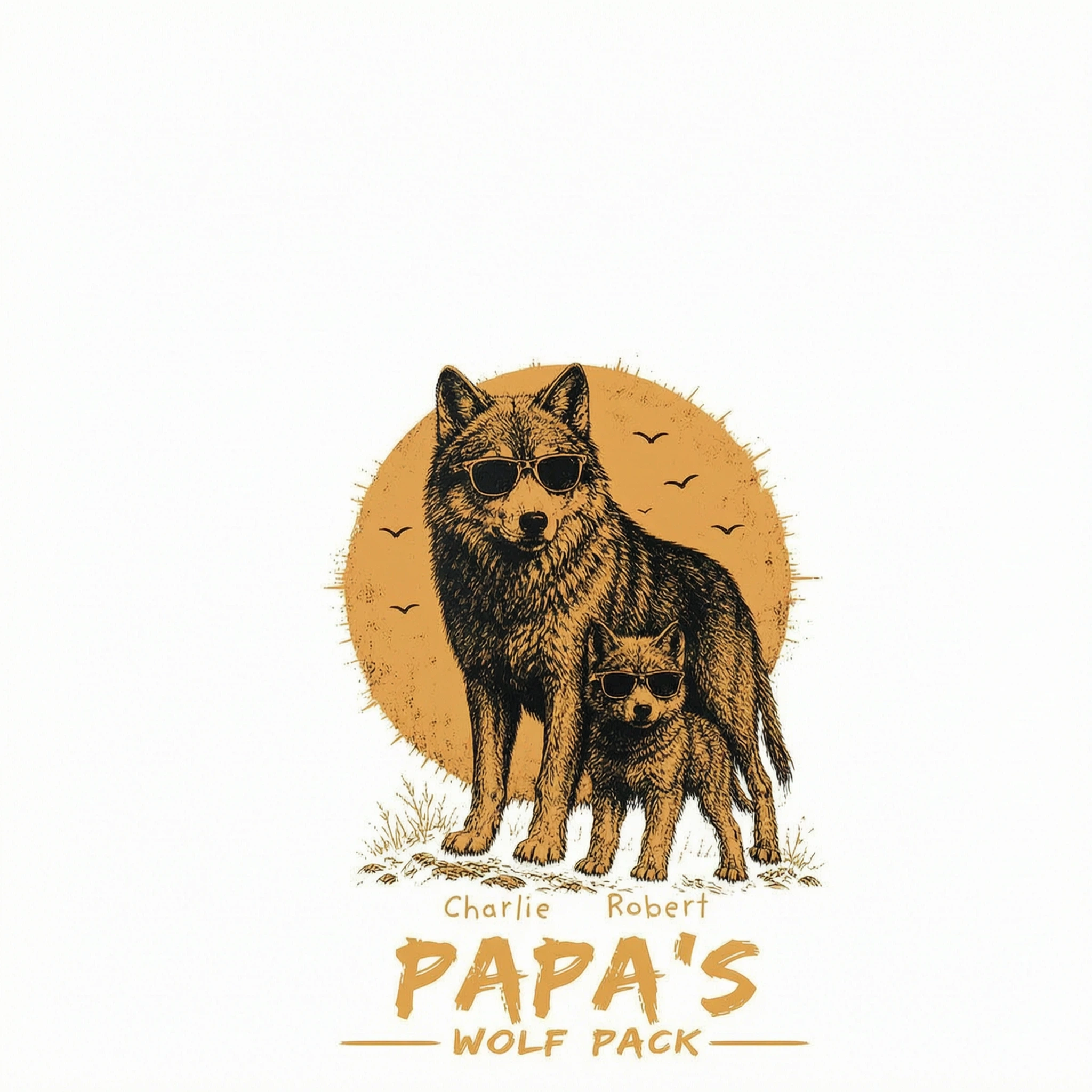 Retro Yellow Vintage Dad Grandpa Papa Wolf Pack - Personalized Shirt - Father's Day Gift For Dad, Husband