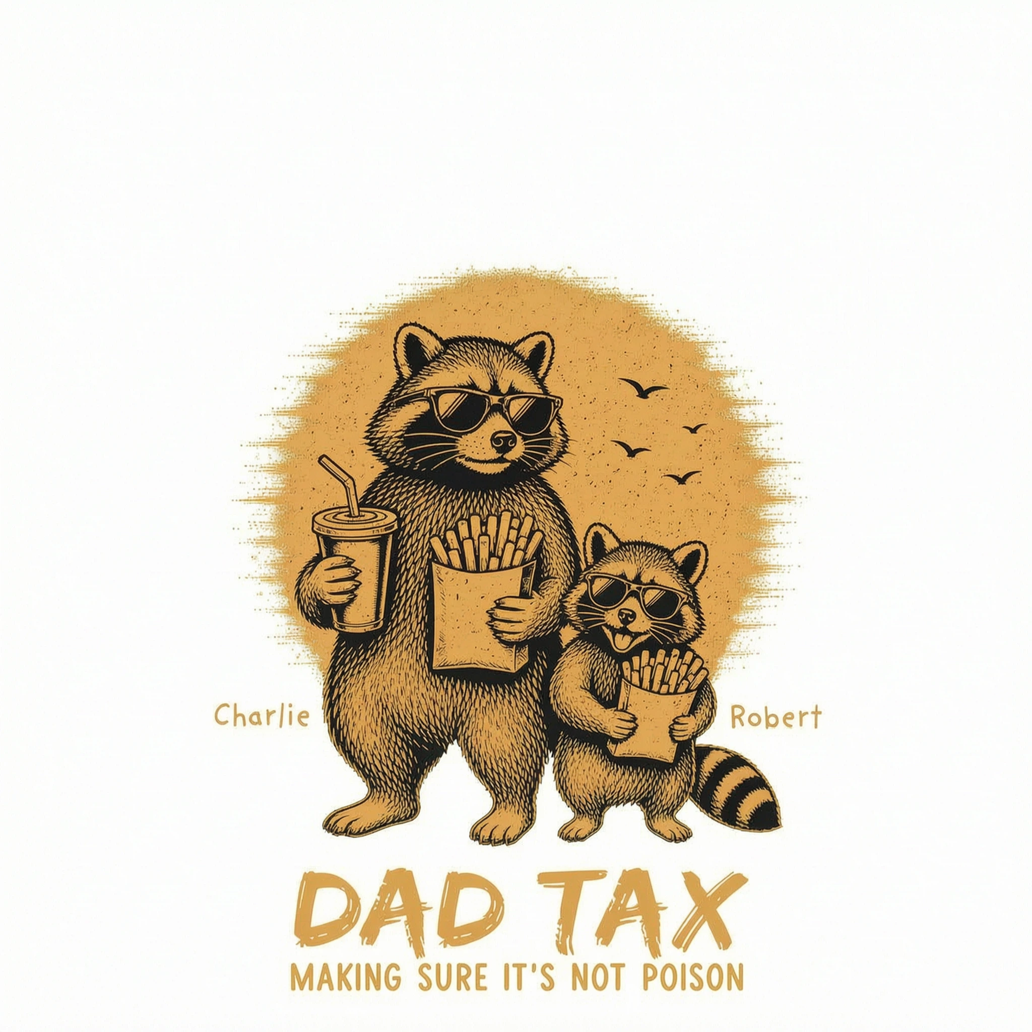 Retro Yellow Vintage Raccoon Dad Tax - Personalized Shirt - Funny Father's Day Gift For Dad, Husband