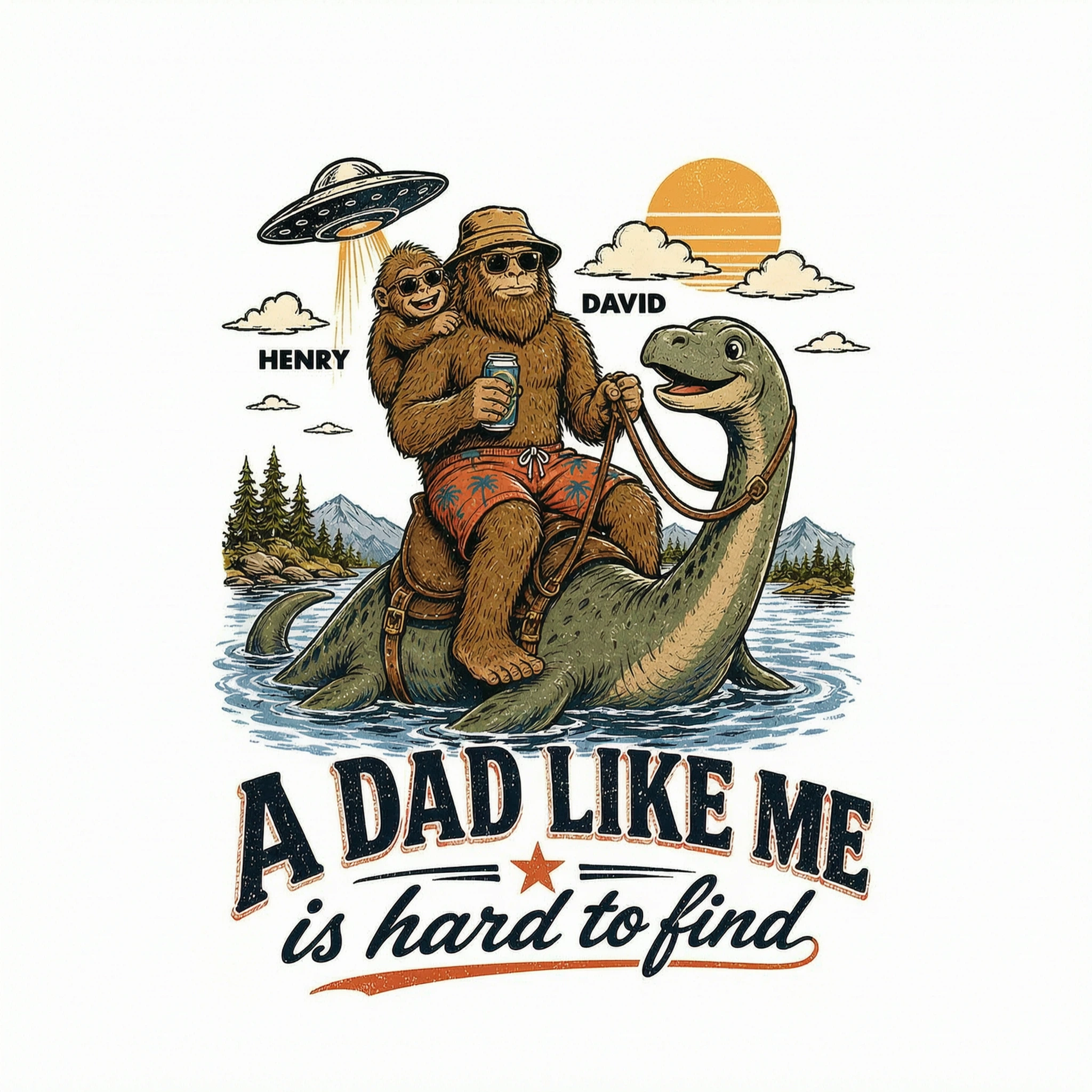 A Dad Like Me is Hard to Find Bigfoot Riding Monster - Personalized Shirt - Father's Day Gift for Dad, Husband