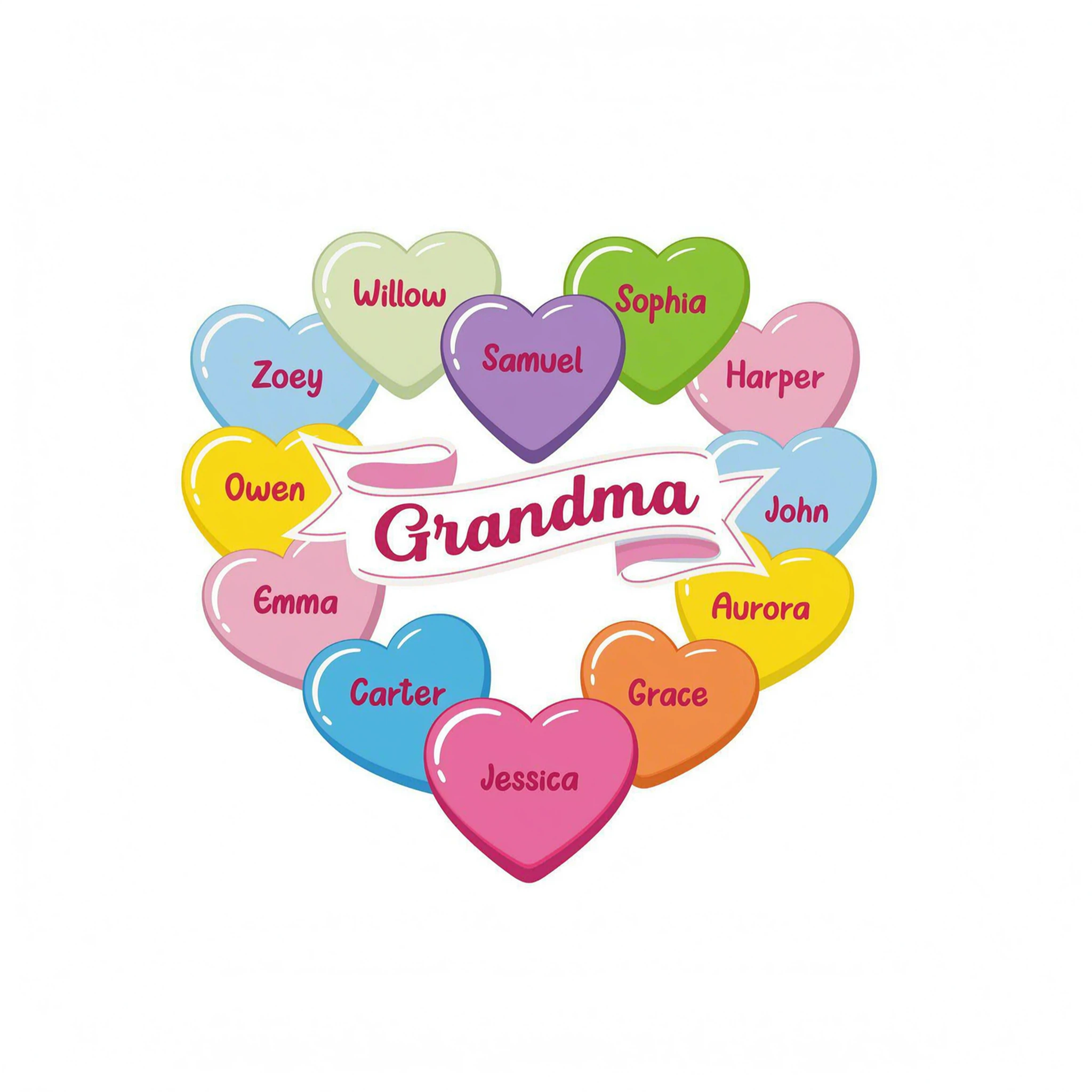Grandma's Sweethearts Conversation Hearts Grandkids Names Valentine's Day