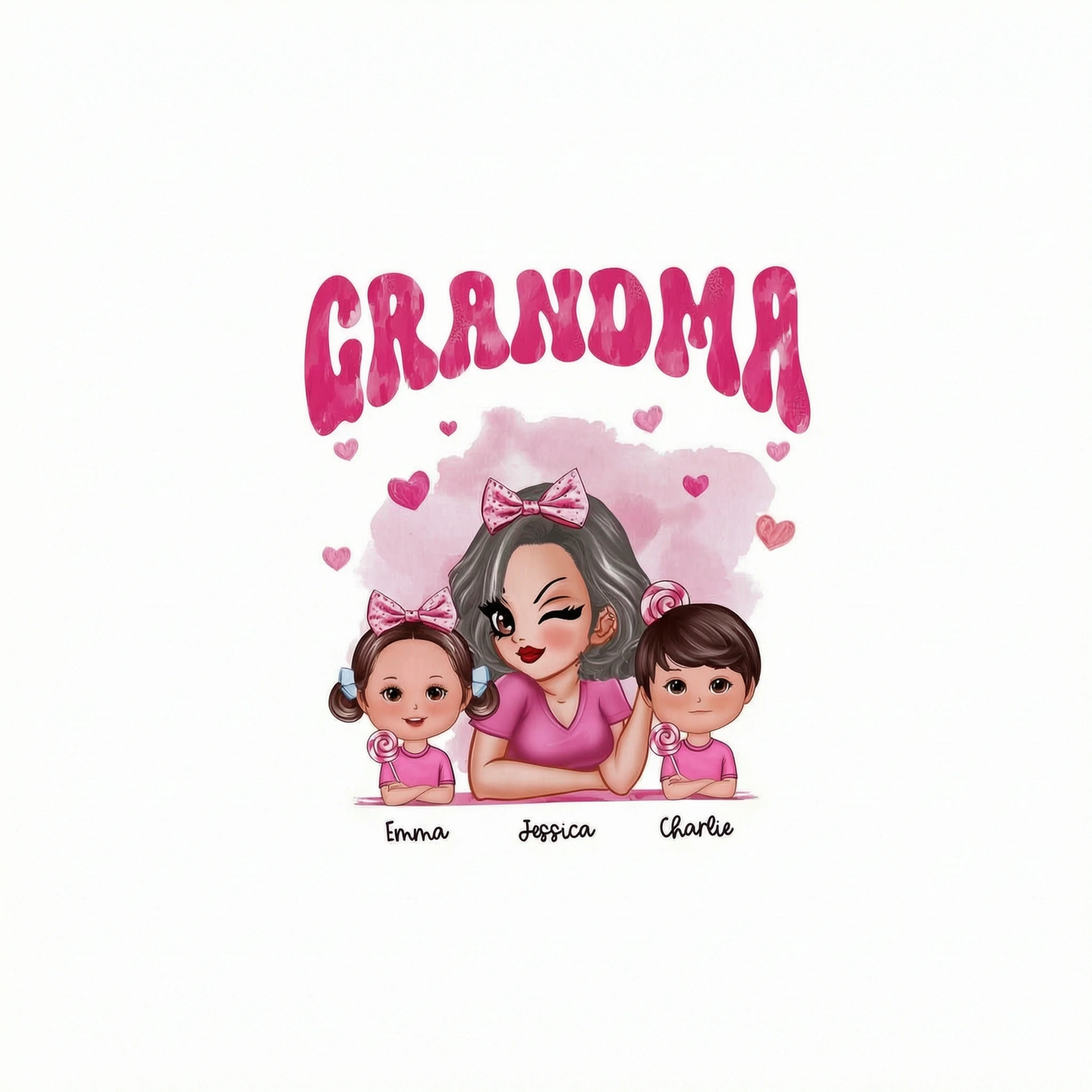 Pink Valentine's Grandma And Grandkids Personalized Shirt,  Gift For Grandma