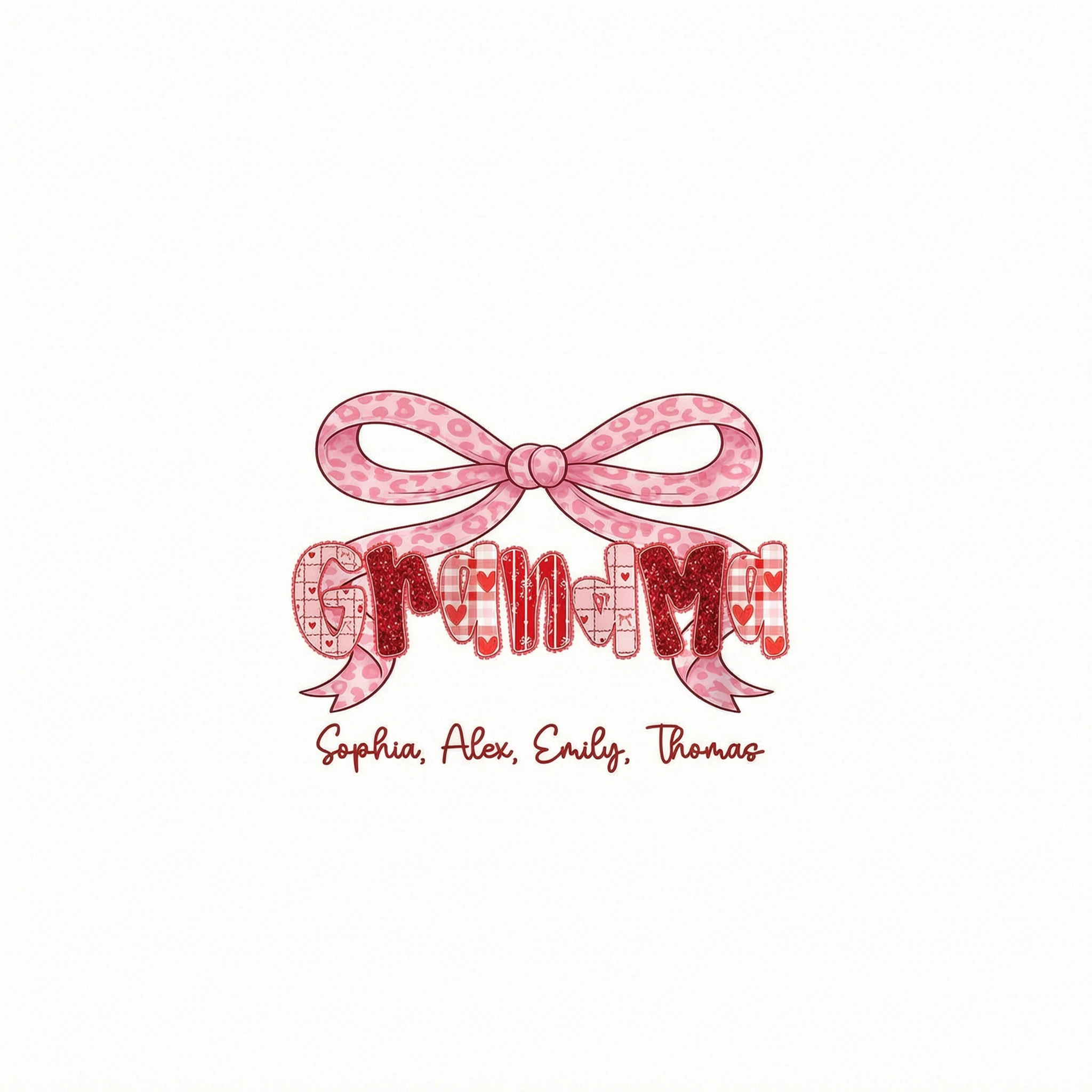 Preppy Valentine Pattern Grandma Mom Nana With Kids Name - Personalized Shirt - Valentine's Day Gift For Grandma