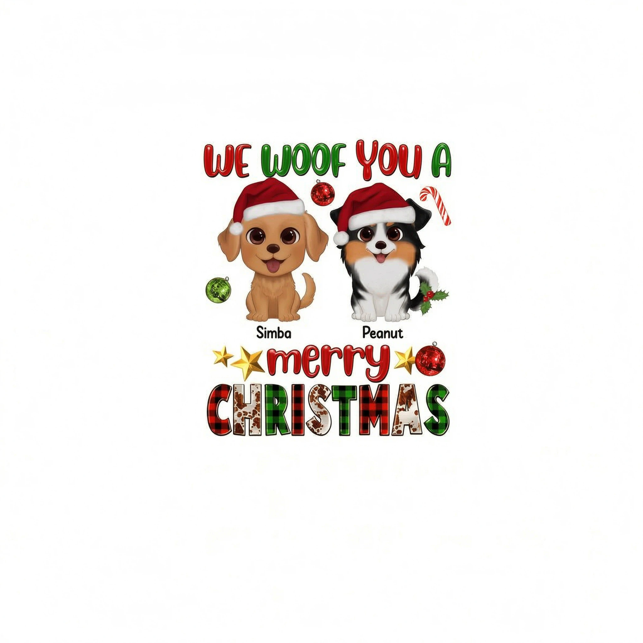 Watercolor Cute Dogs Woof You A Merry Christmas Personalized Shirt