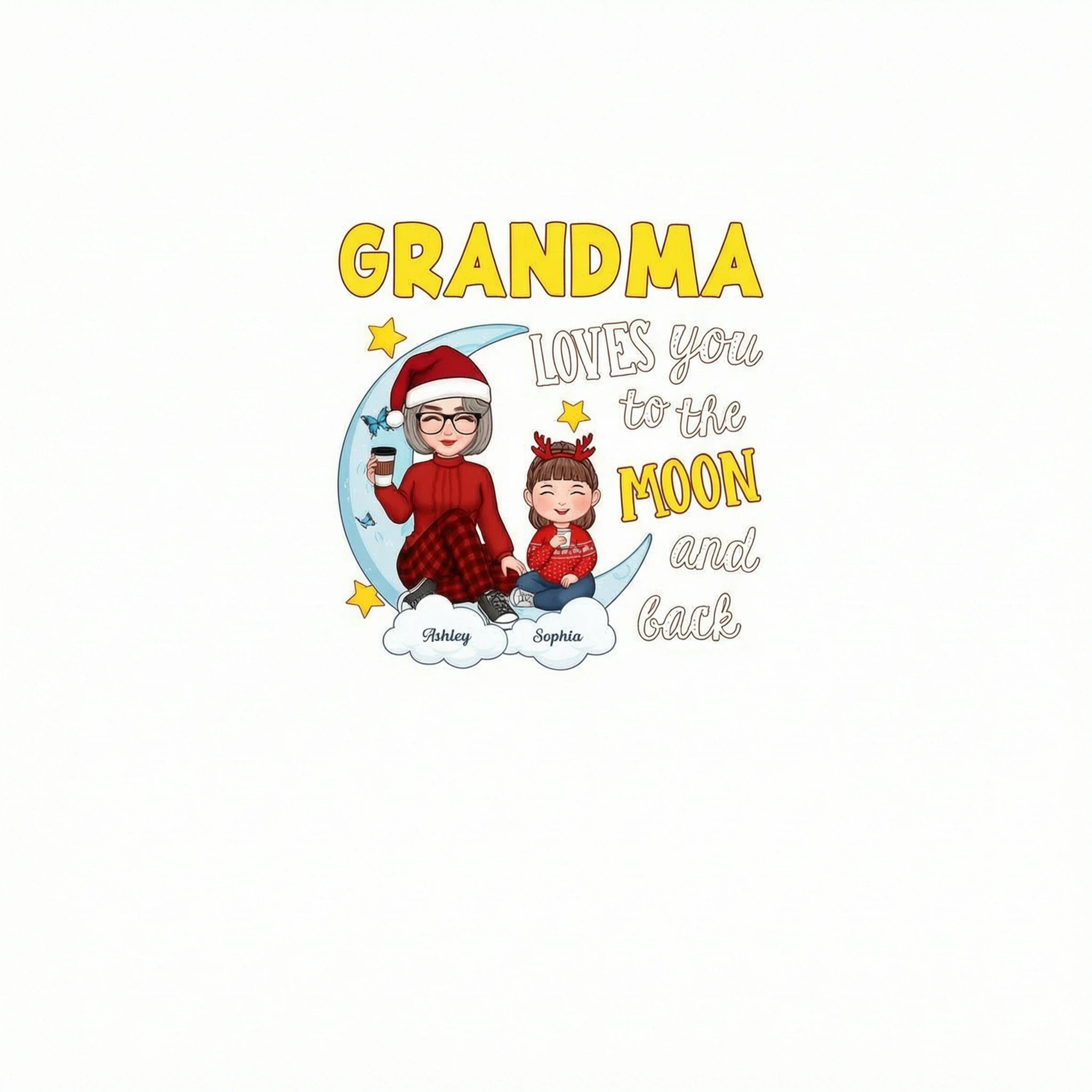 Grandma Loves You To The Moon And Back Cute Grandma Grandkids Personalized Christmas Sweatshirt Hoodie