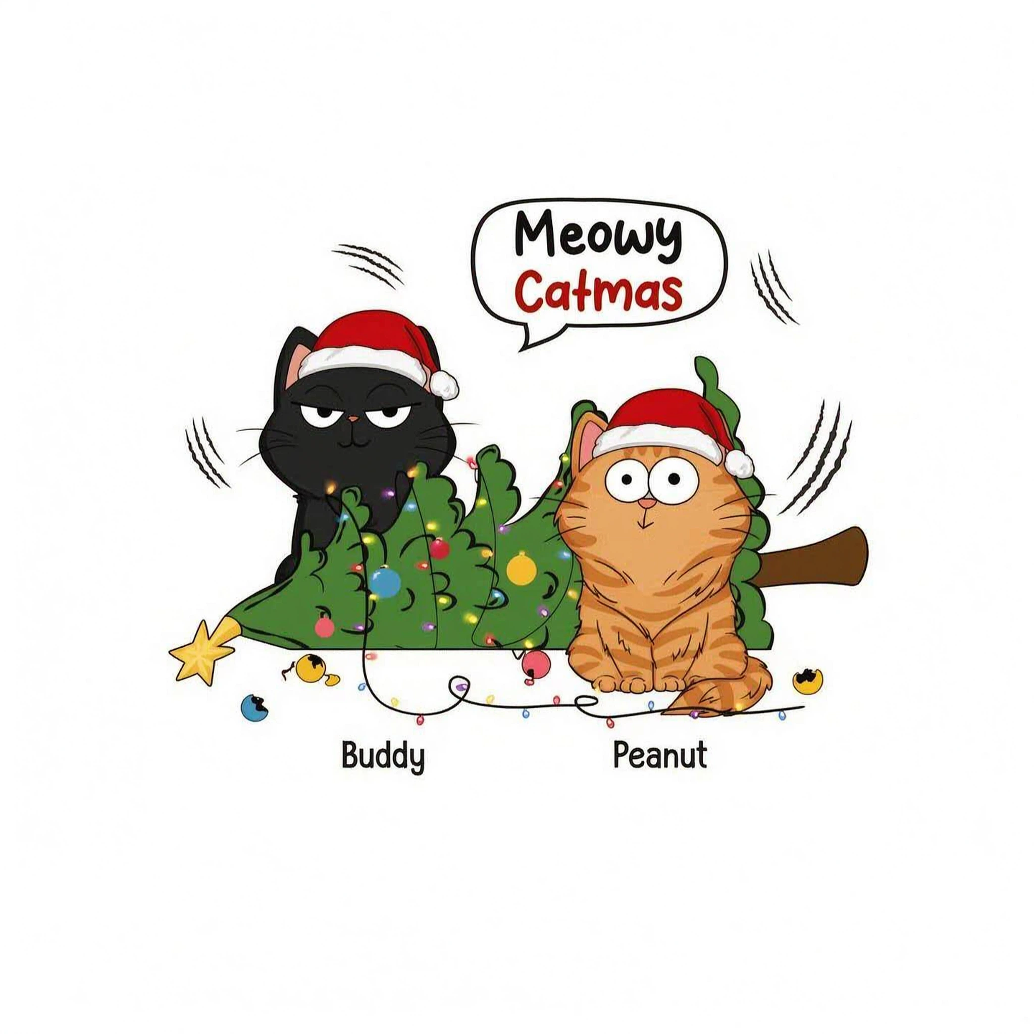 Meowy Catmas Funny Cats Knocked Down Christmas Tree Personalized Shirt