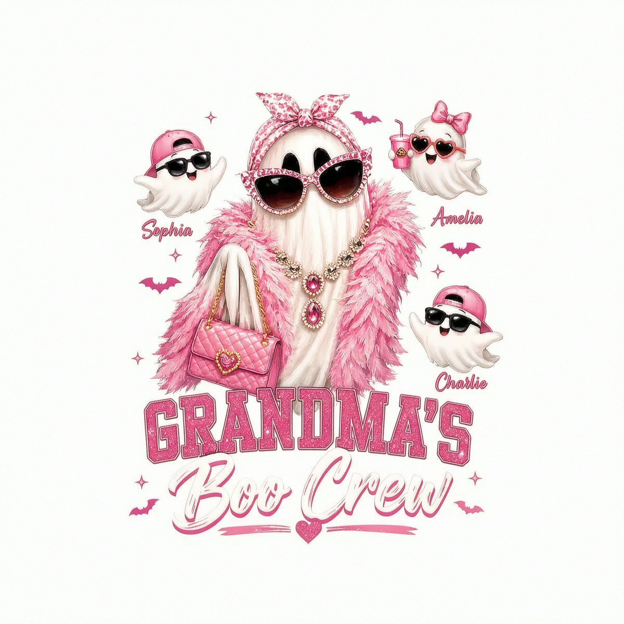 Grandma's Boo Crew Glam Ghost - Personalized Shirt - Halloween Gift for Grandma, Summerween