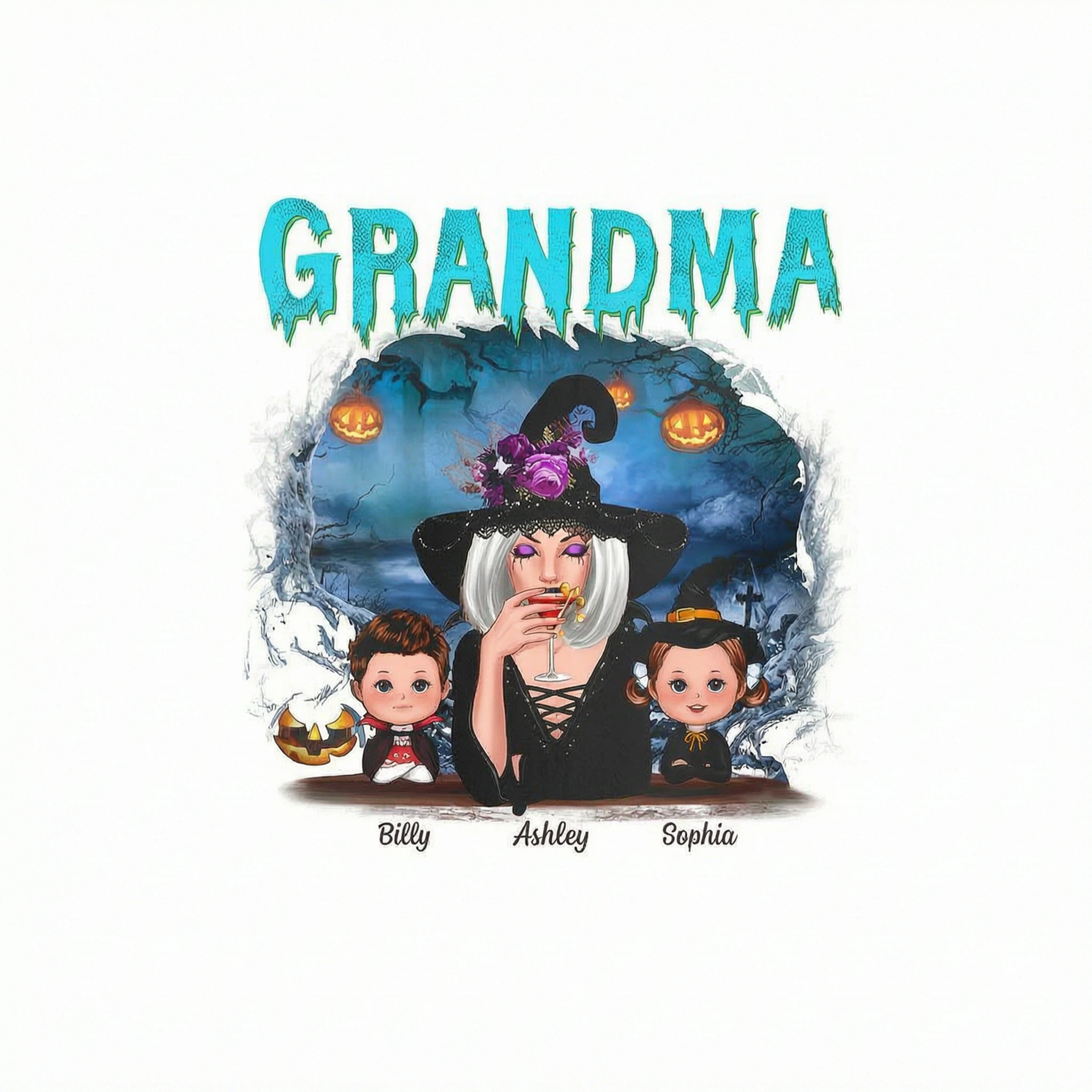 Halloween Night Grandma Witch And Kids Personalized Shirt