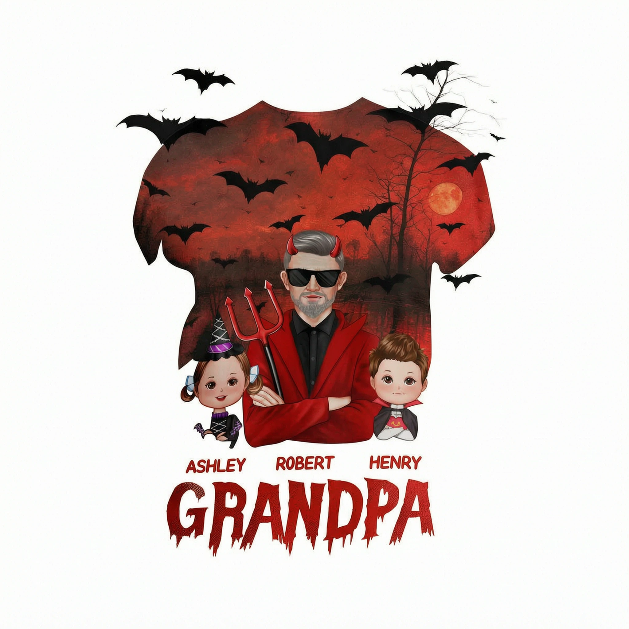 Halloween Dad Grandpa With Kids Dracula Personalized Shirt