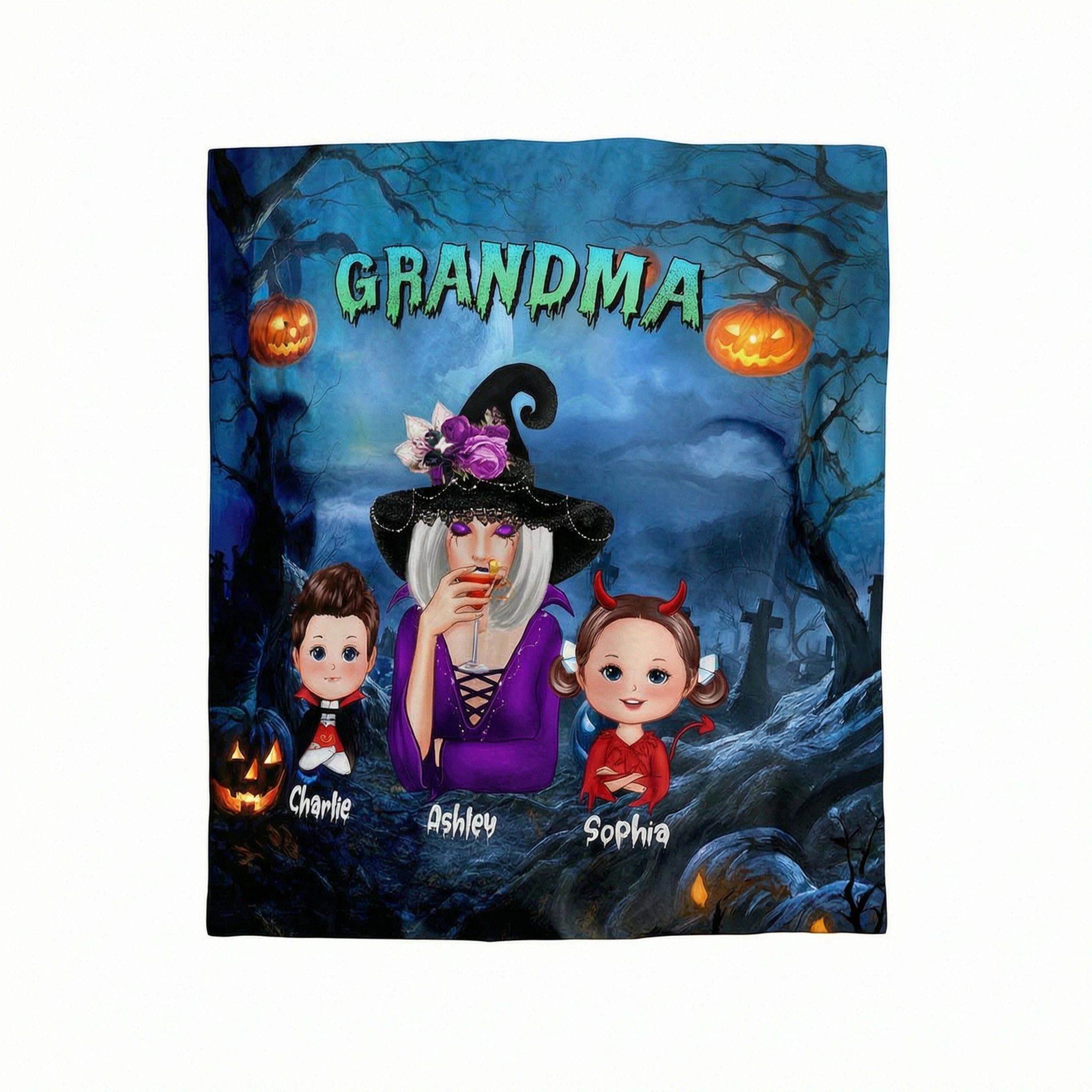 Cool Grandma Witch & Kids In Halloween Night Personalized Shirt, Halloween Costume for Grandma