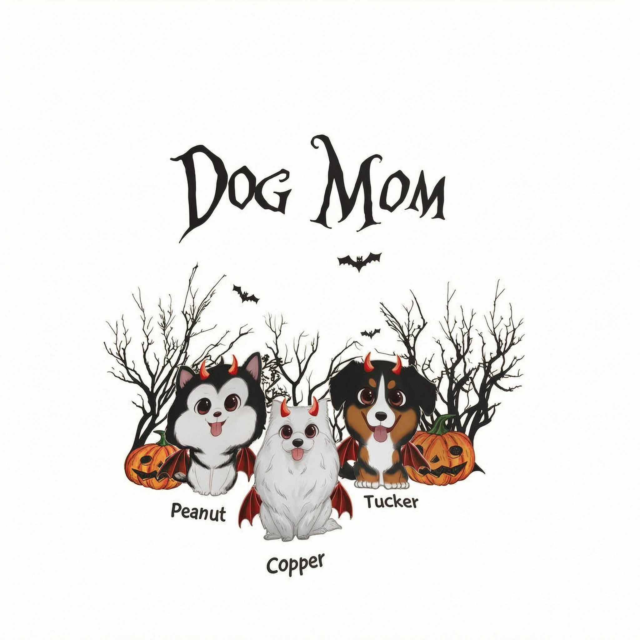 Dog Mom Halloween Moon Light Bat Tree Cute Cartoon Dog Personalized Shirt, Pawfect Costume for Dog Lover