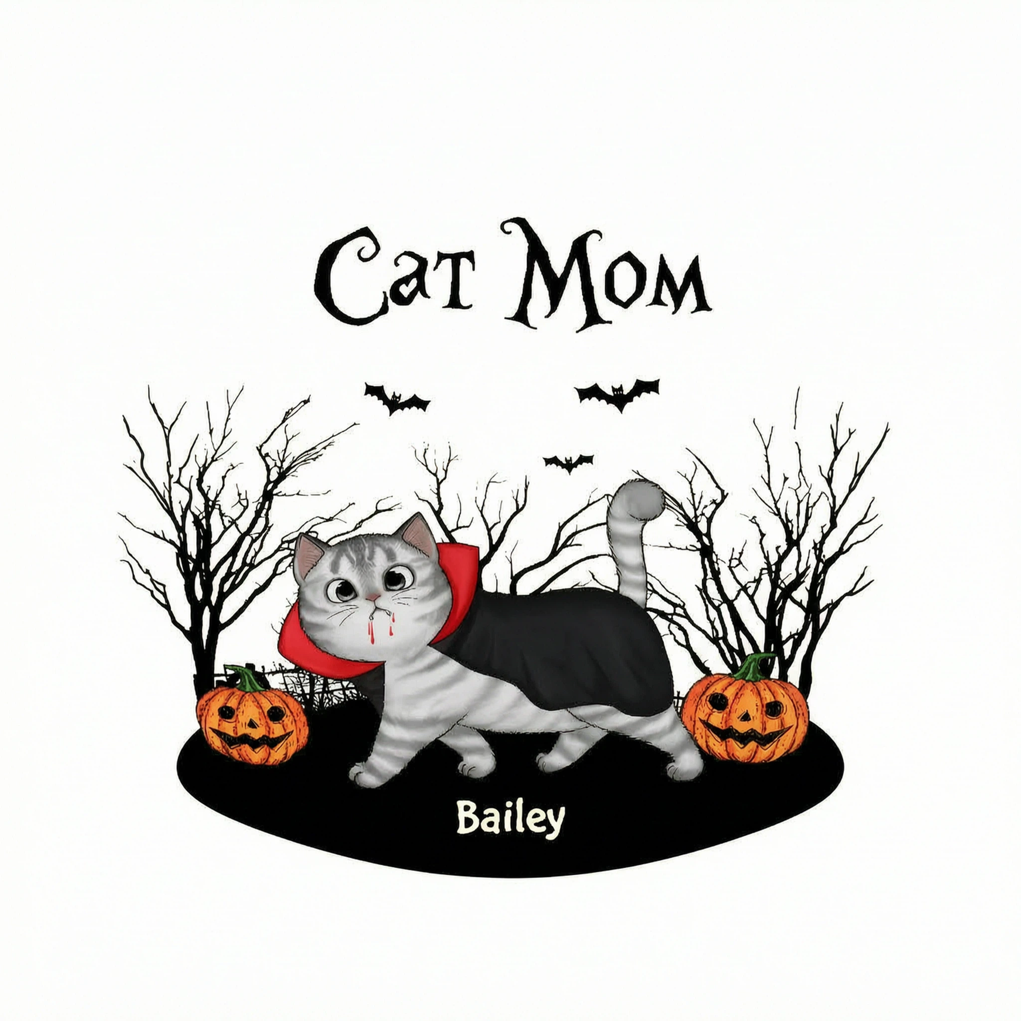 Cat Mom Halloween Moon Light Bat Tree Walking Cat Personalized Shirt, Purrfect Costume for Cat Lover