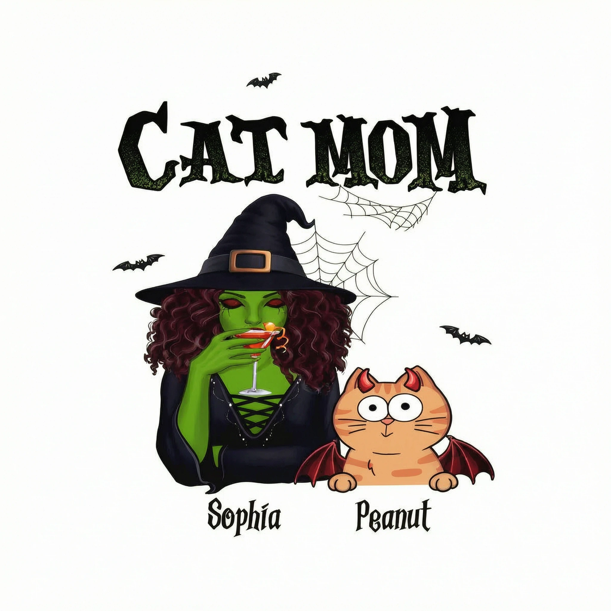 Halloween Green Witch Cat Mom Personalized Shirt, Spooky Halloween Costume For Cat Lovers
