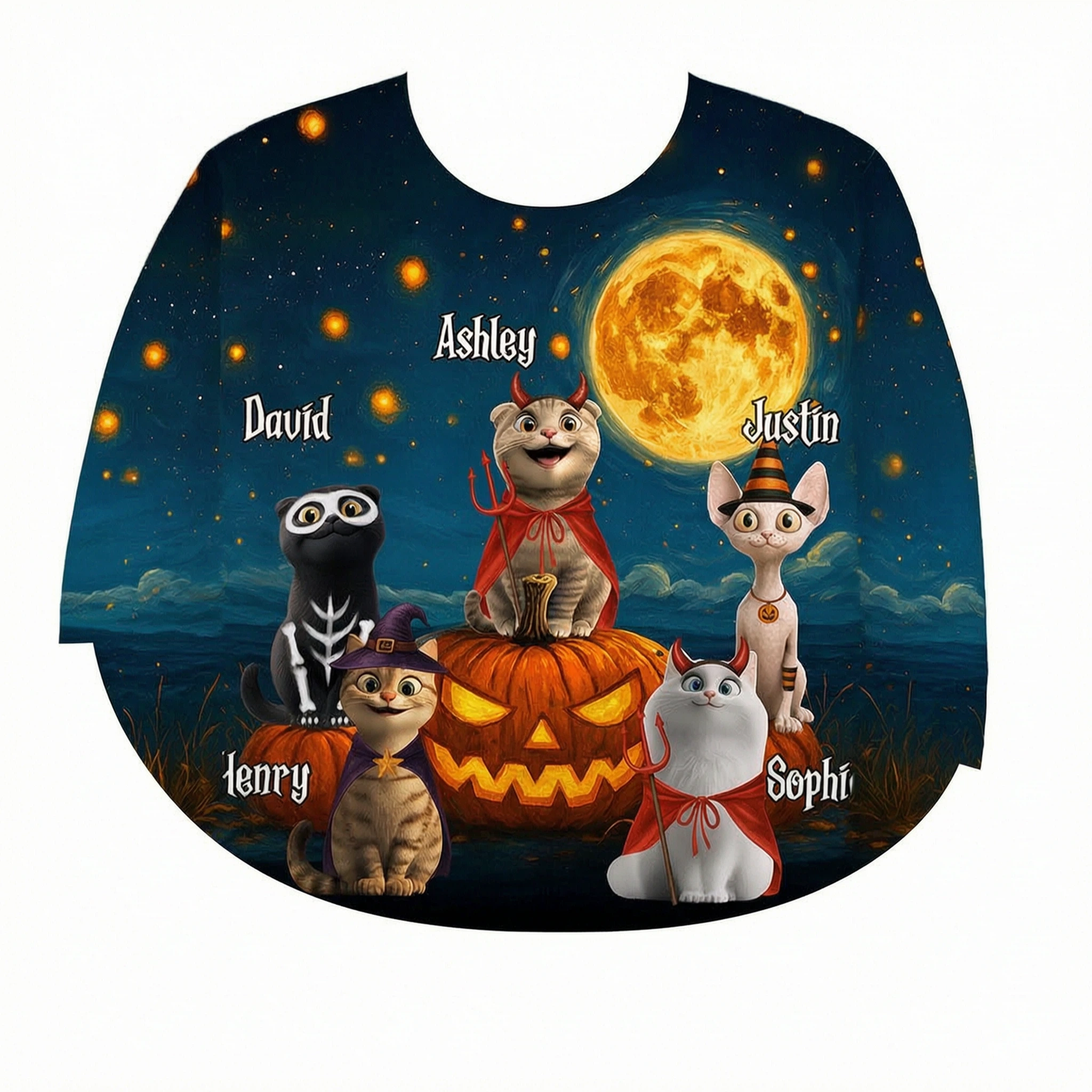 Halloween Cats Sitting in a Starry Night Personalized 3D Sweatshirt, Halloween Costume for Cat Lovers