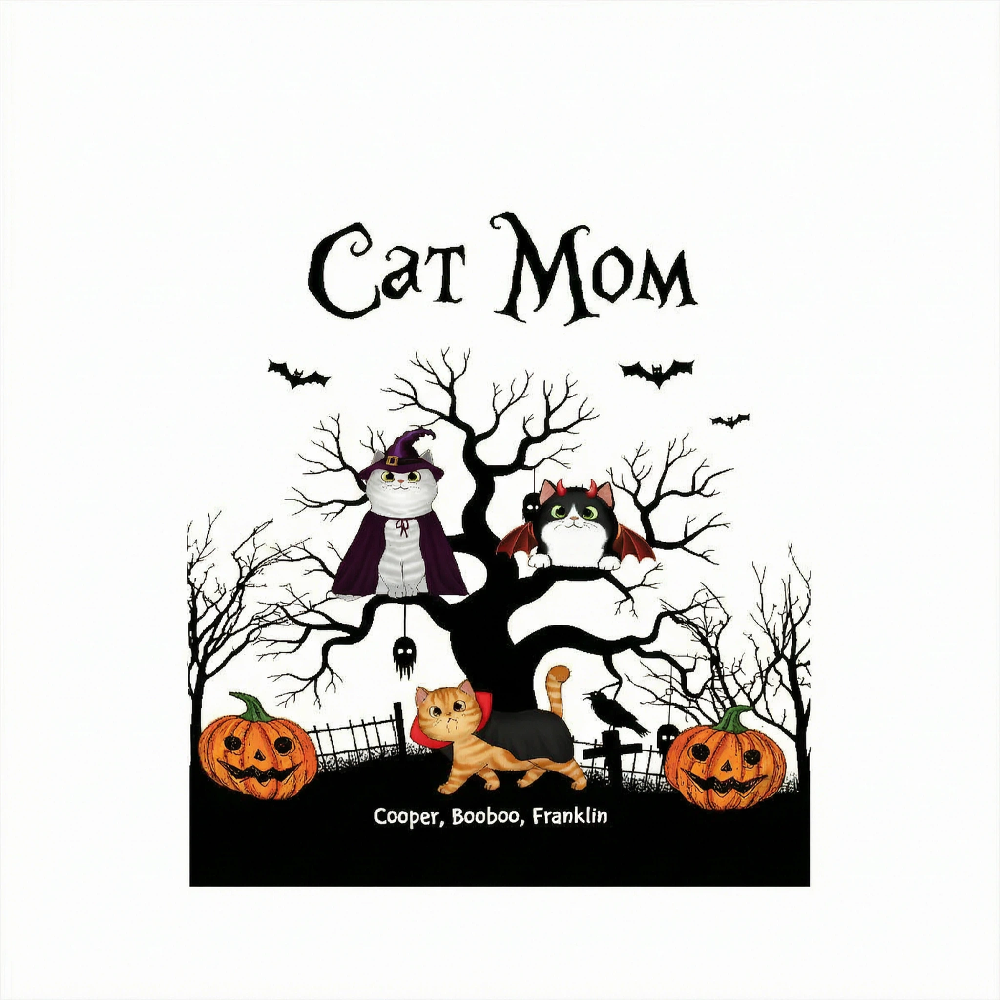 Cat Mom Halloween Moon Light Bat Cat Tree Personalized Shirt, Purrfect Costume for Cat Lover