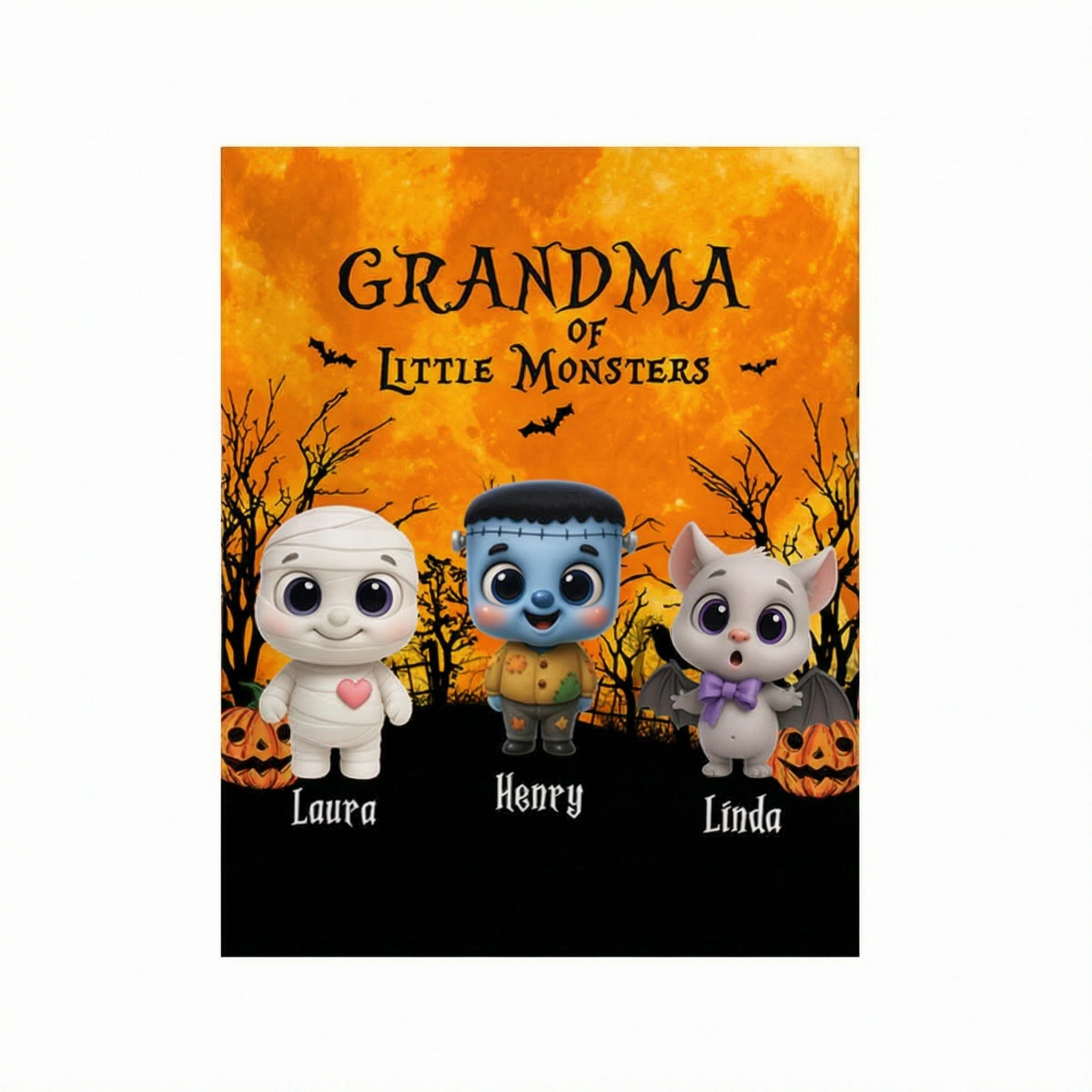 Grandma Mom Cute Little Monsters Halloween Moon Light Bat Tree Personalized 3D Sweatshirt, Purrfect Costume for Grandma