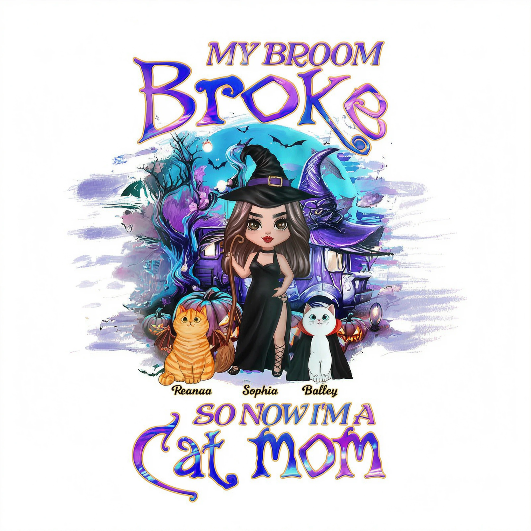 My Broom Broke So Now I'm A Cat Mom Halloween Personalized Hoodie
