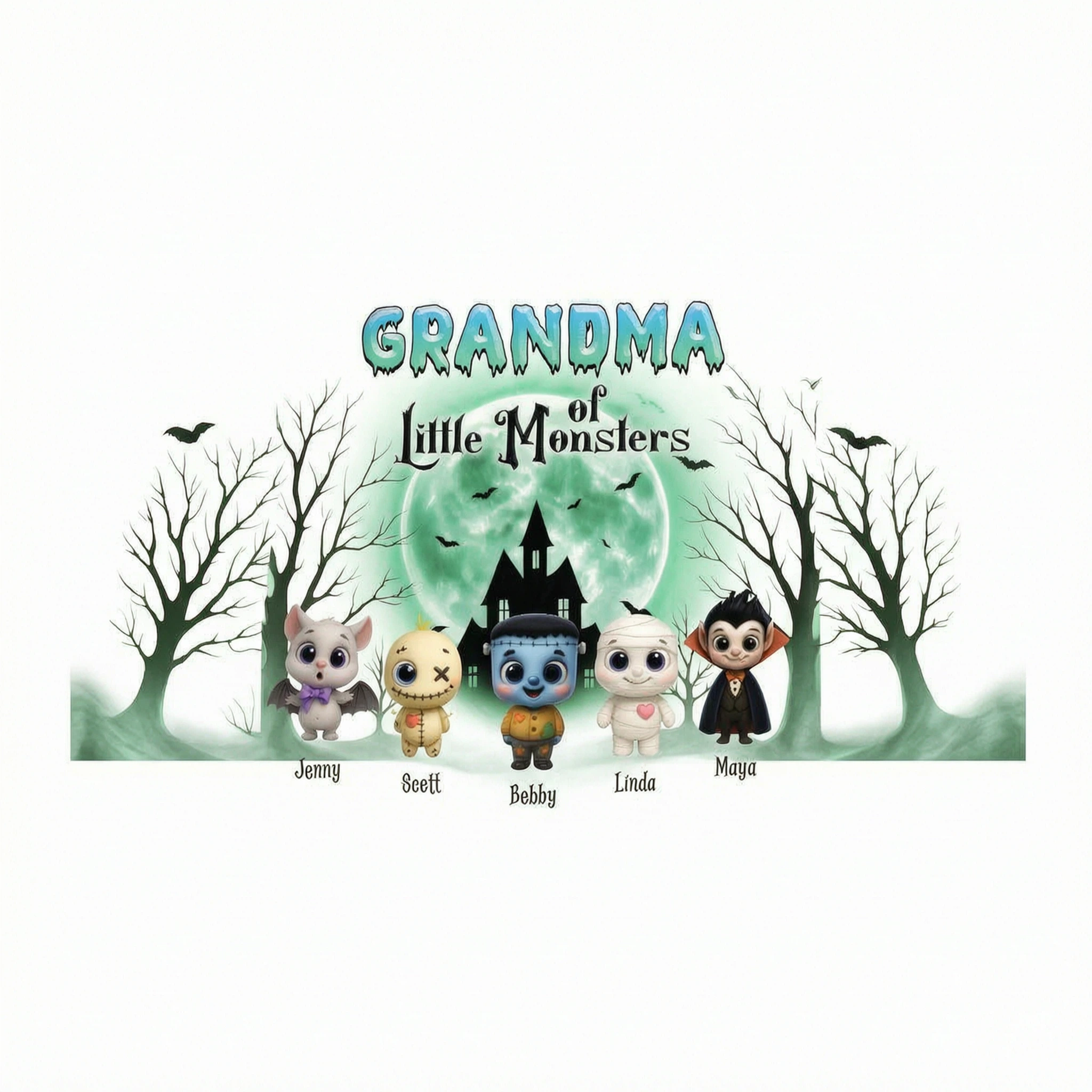 Grandma Mom Little Monsters Teal Theme Personalized 3D Sweatshirt, Halloween gift for Grandma