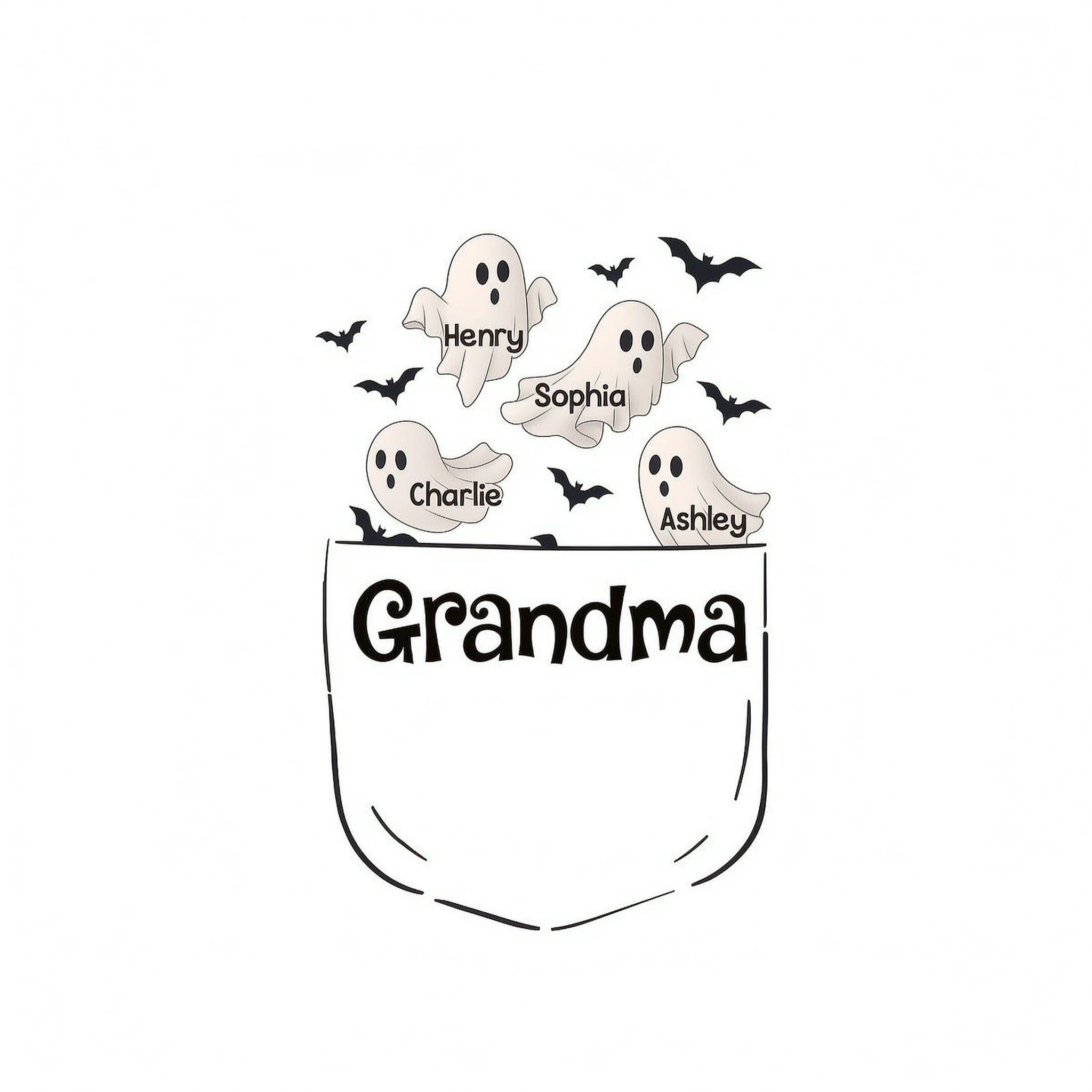 Grandma Cute Ghost and Bat Halloween In Pocket Effect Personalized Shirt