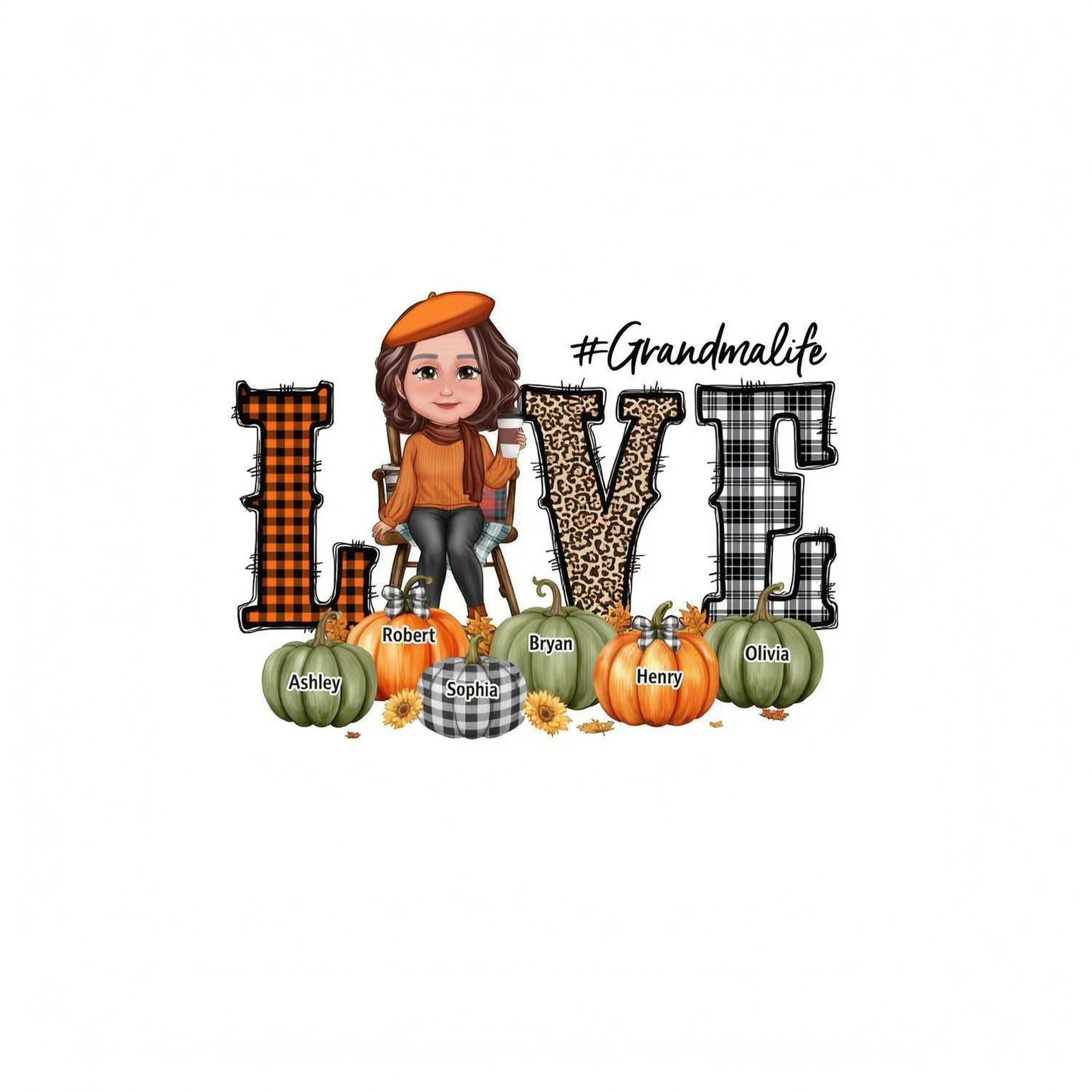 LOVE Grandma Life Fall Season Pumpkin Names Personalized Shirt