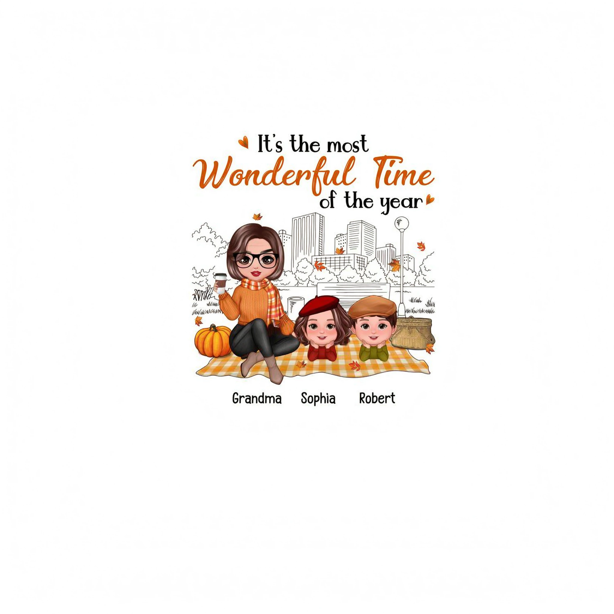 Fall Season Doll Grandma & Grandkids Picnic Personalized Shirt