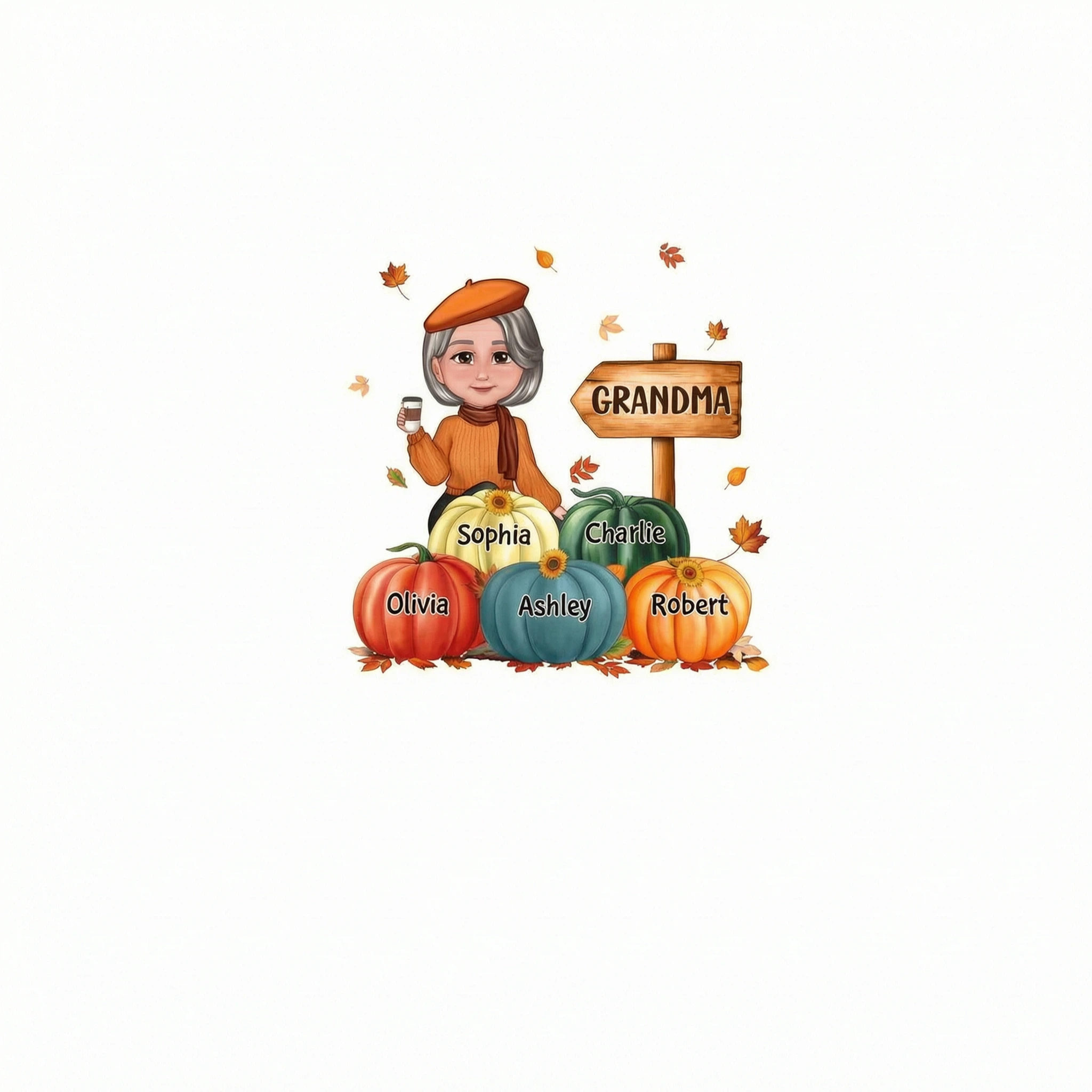 Grandma Mom Sitting In Pumpkin Patch Personalized Shirt