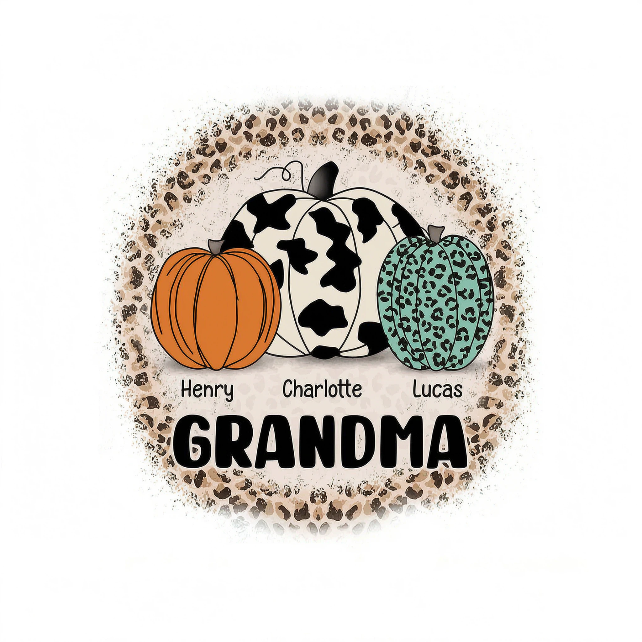 Grandma Mom Pumpkins Leopard Pattern Personalized Shirt