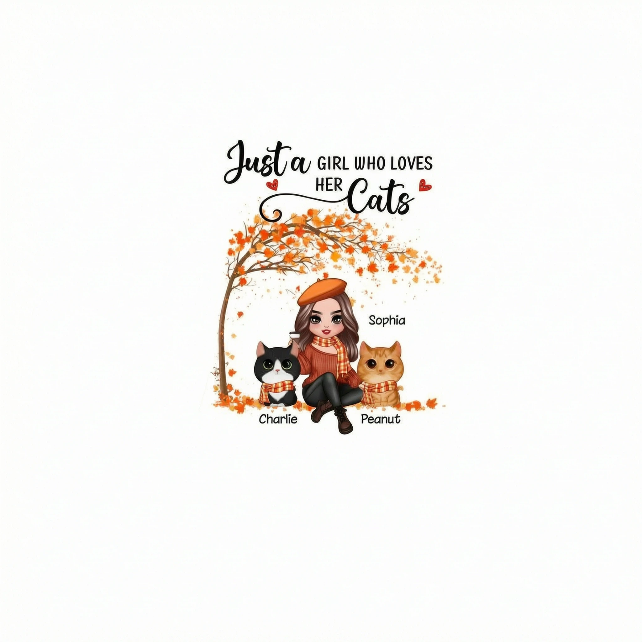 Fall Season Doll Woman Sitting With Watercolor Cute Cats Personalized Shirt
