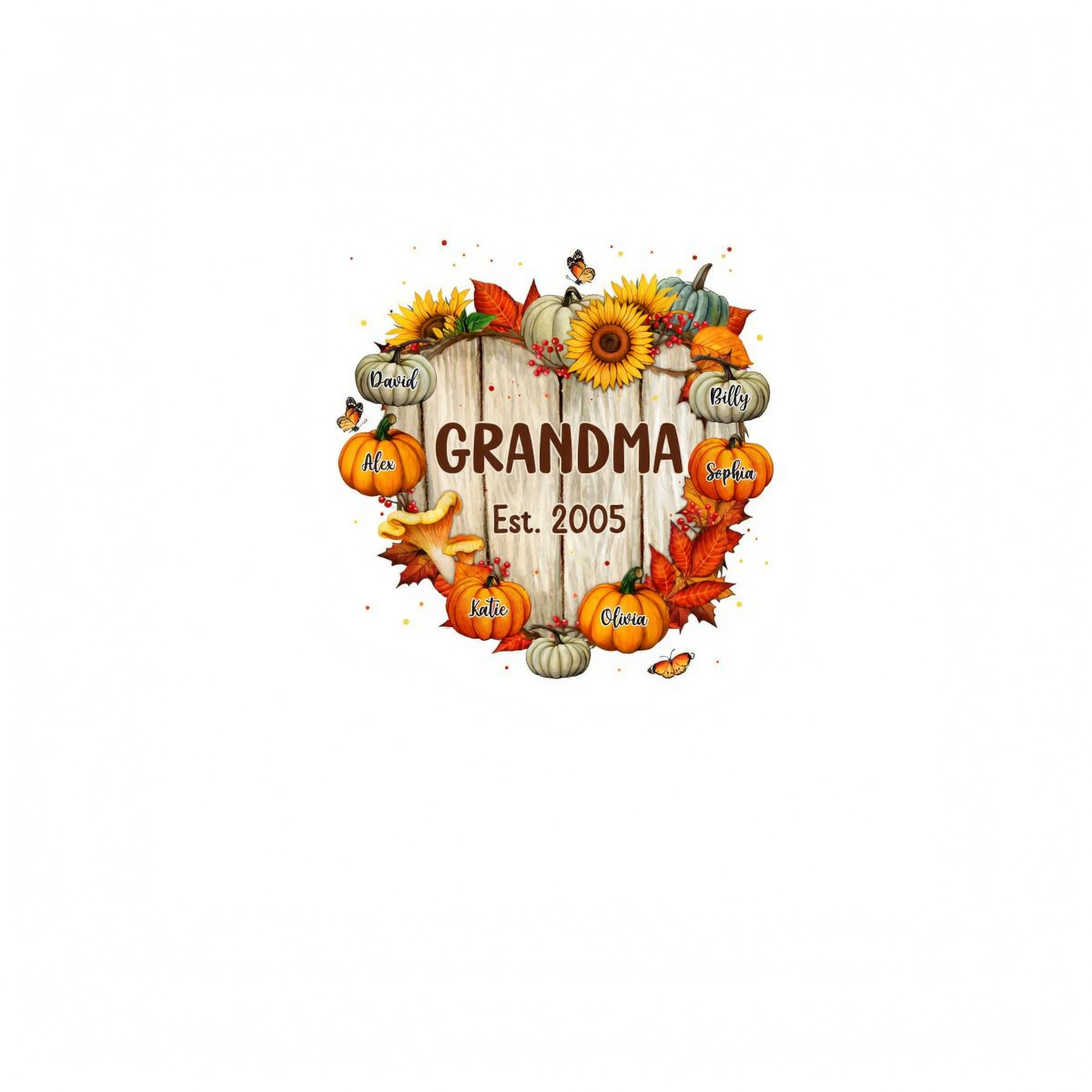 Fall Season Grandma Mom Wood Heart Sign Pumpkins Personalized Shirt
