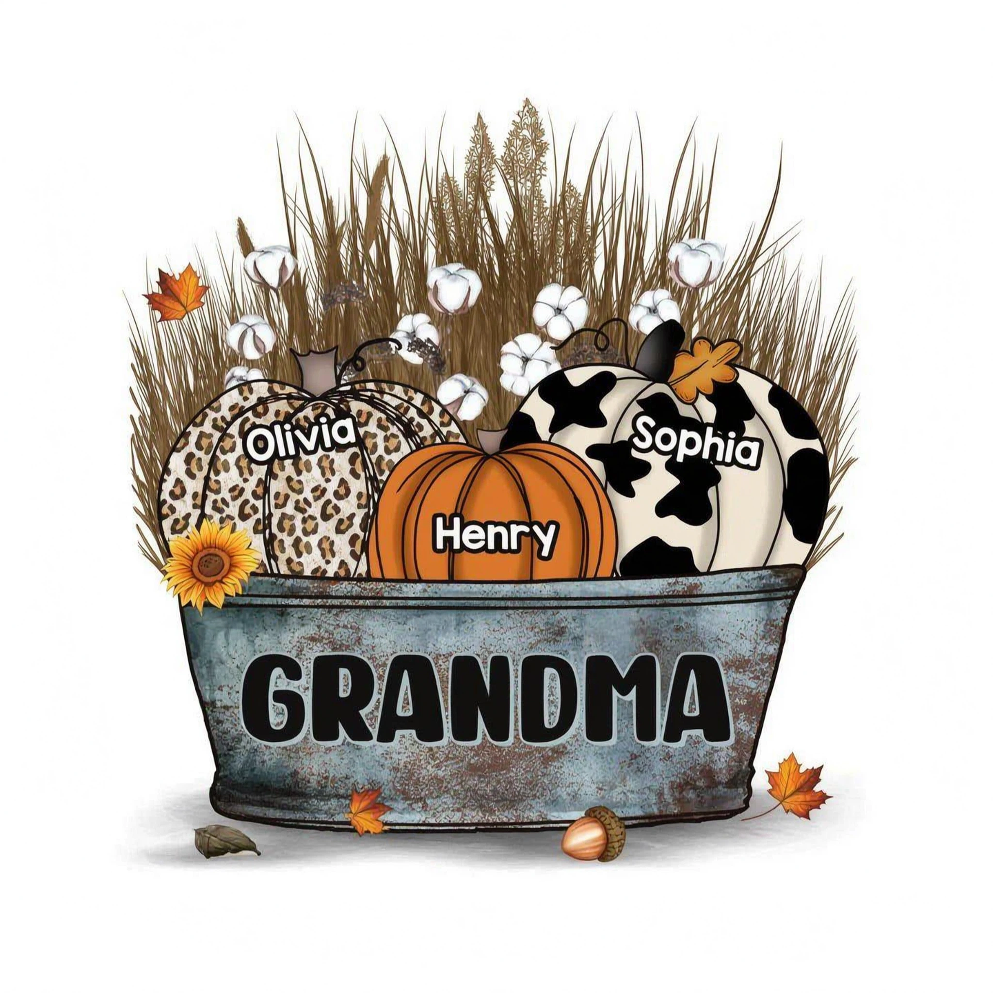 Grandma Mom Pumpkins In Bucket Fall Season Personalized Shirt