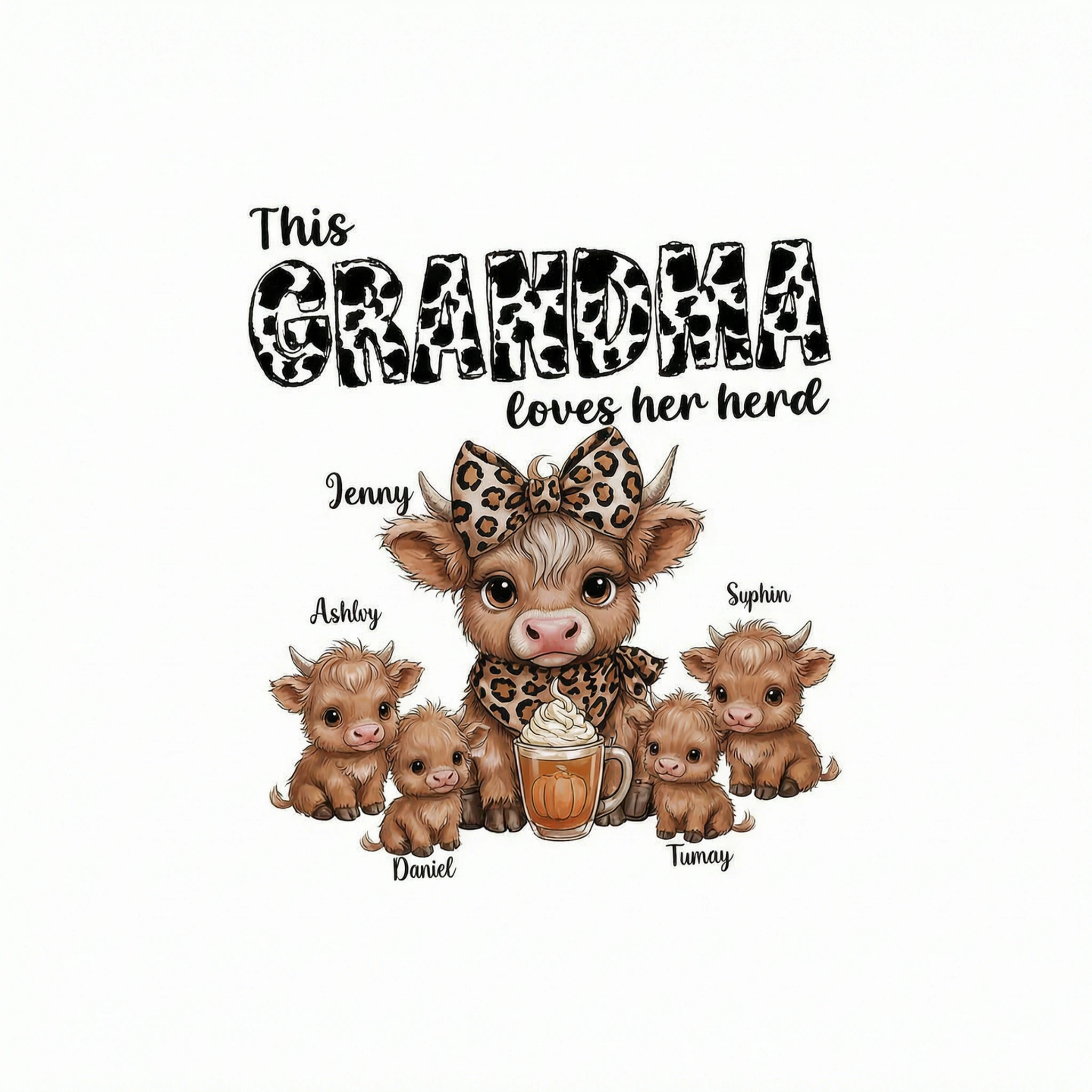 This Mama Grandma Loves Her Herds � Cozy Fall Vibe Personalized Highland Cow Family Sweatshirt