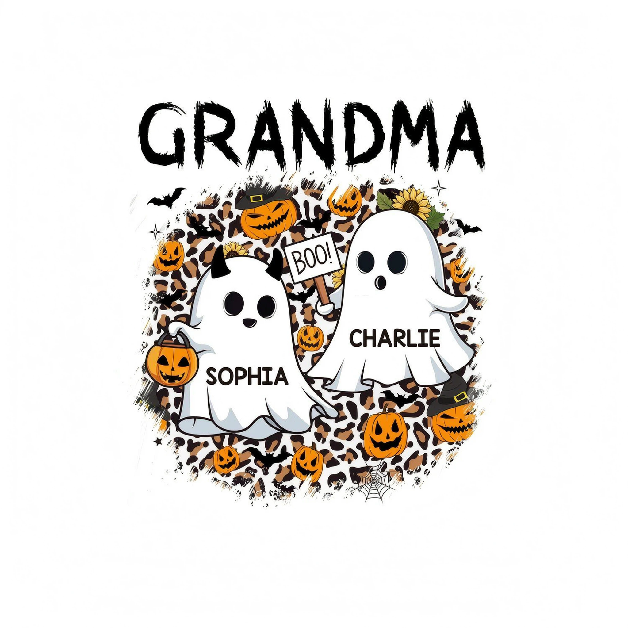 Grandma Mom Leopard Boo Kids Personalized Shirt