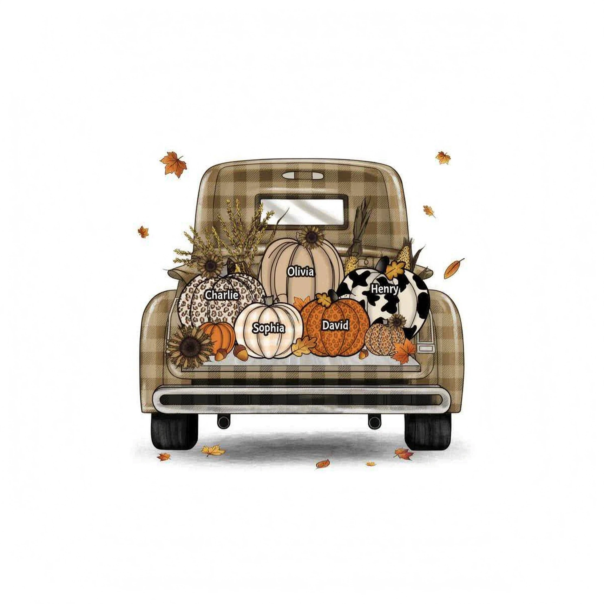 Grandma Mom Fall Season Leopard Truck Pumpkins Personalized Shirt