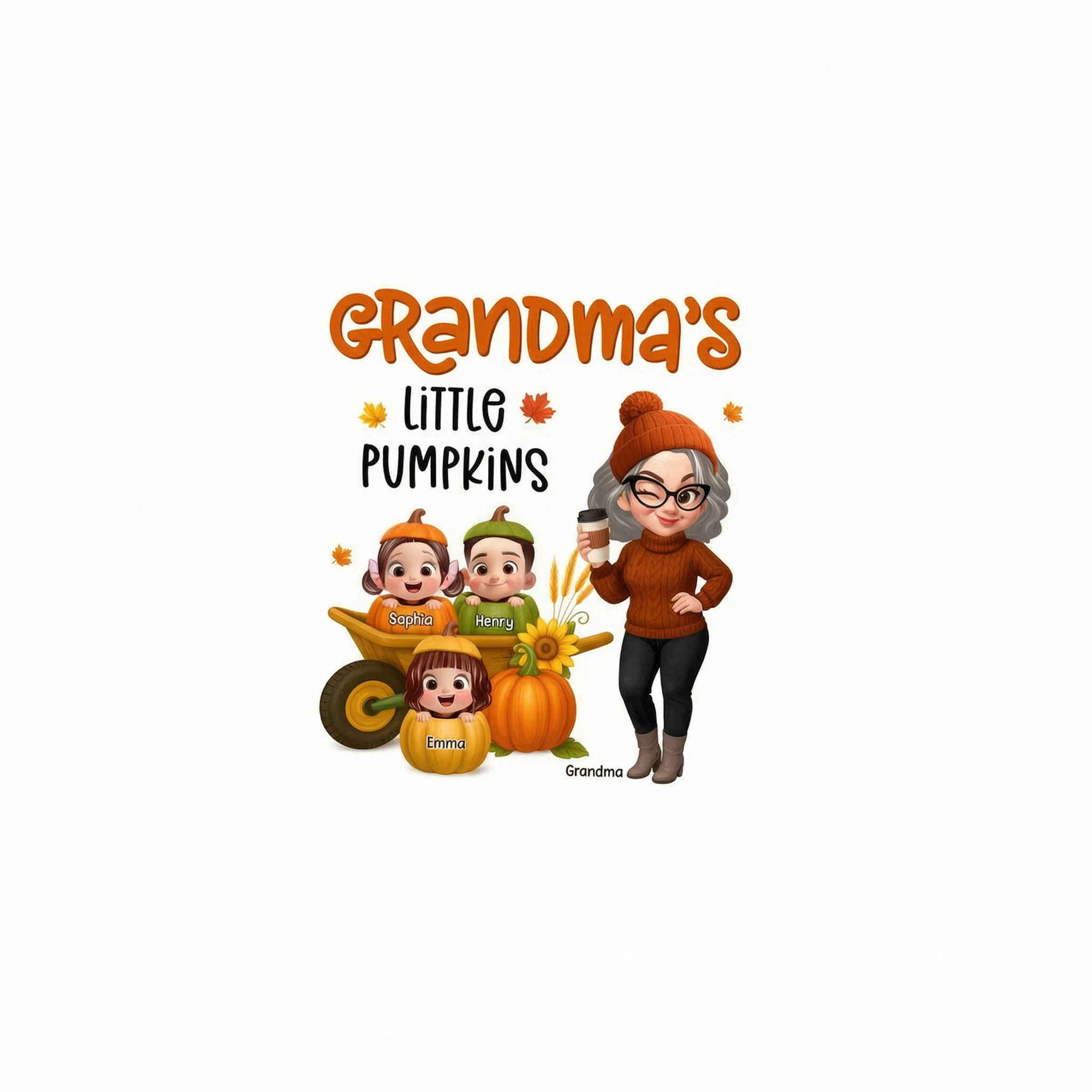 Grandma's Litttle Pumpkins Pretty Grandma And Kids Personalized Shirt, Fall Season gift