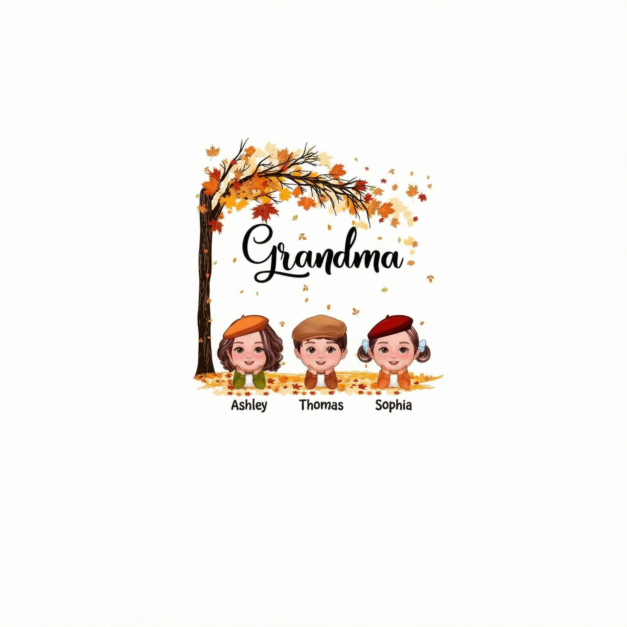 Fall Season Kids Laying On Leaves Grandma Mom Personalized Shirt