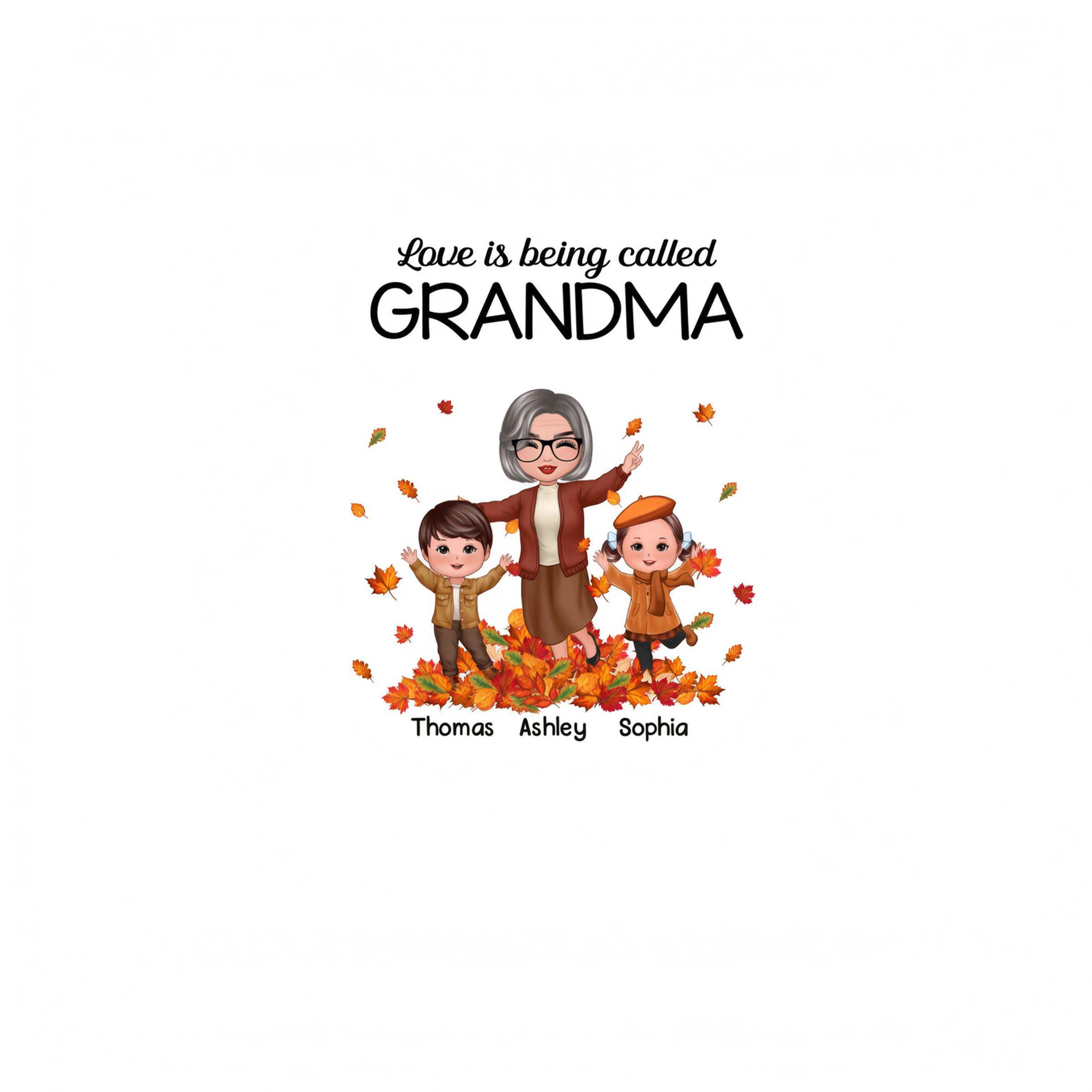 Fall Season Happy Doll Grandma And Grandkids Playing With Autumn Leaves Pile Personalized Shirt