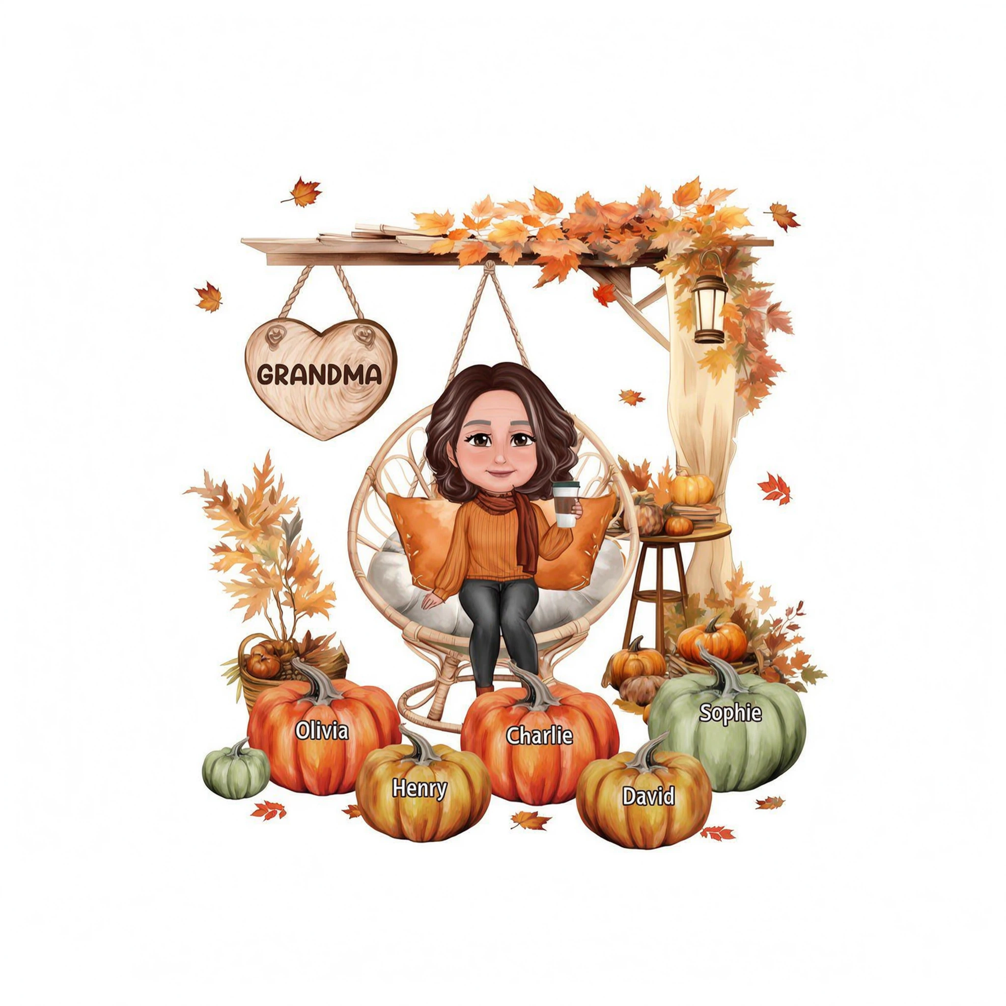 Grandma Sitting On Swing Chair Fall Season Personalized Shirt