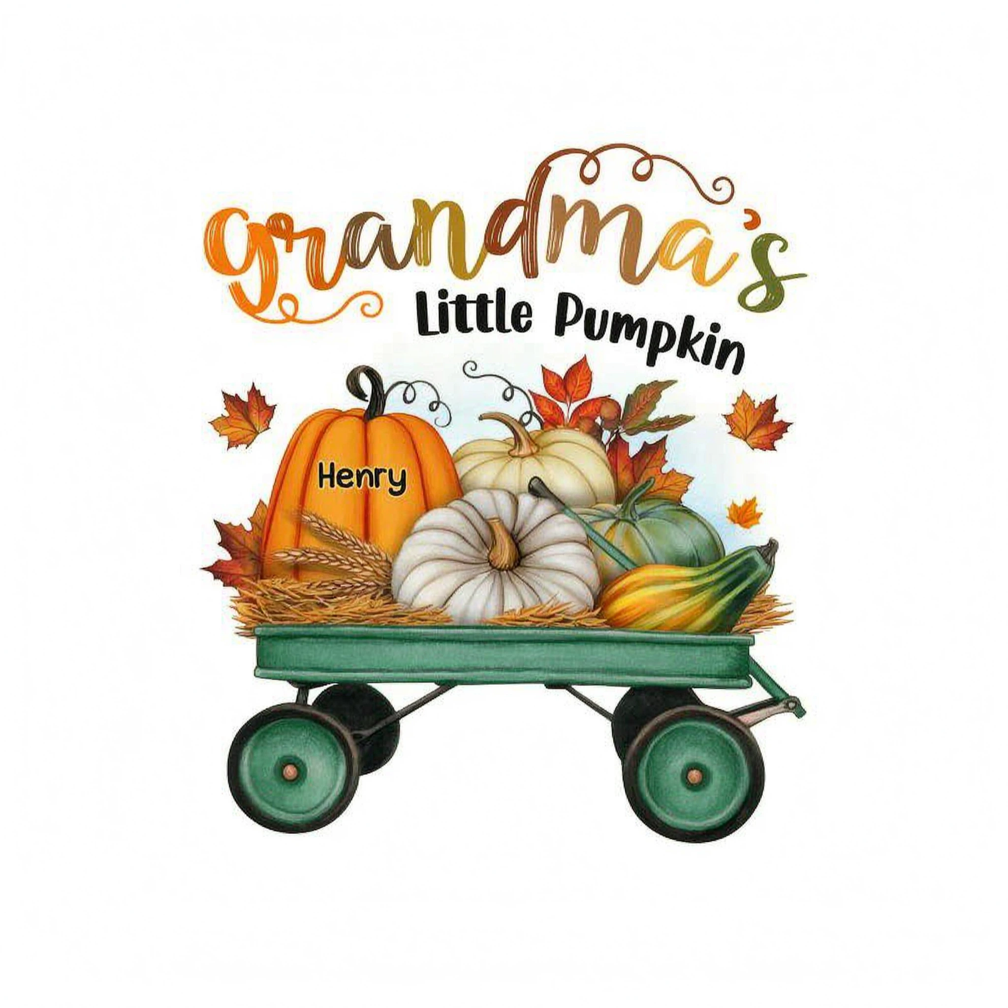 Fall Season Pumpkin Wagon Grandma Little Pumpkins Personalized Shirt