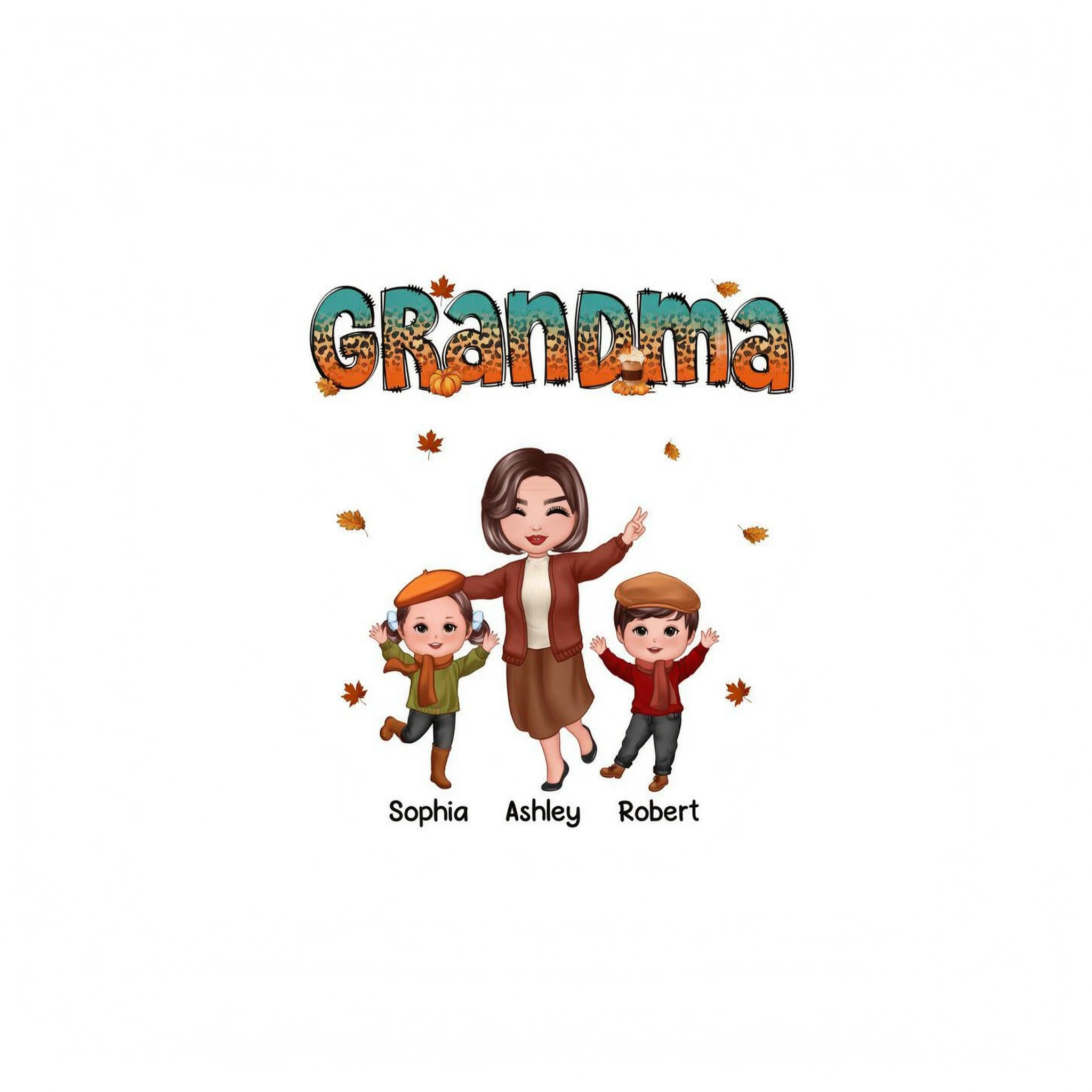 Teal Orange And Leopard Fall Season Happy Grandma Grandkids Personalized Shirt