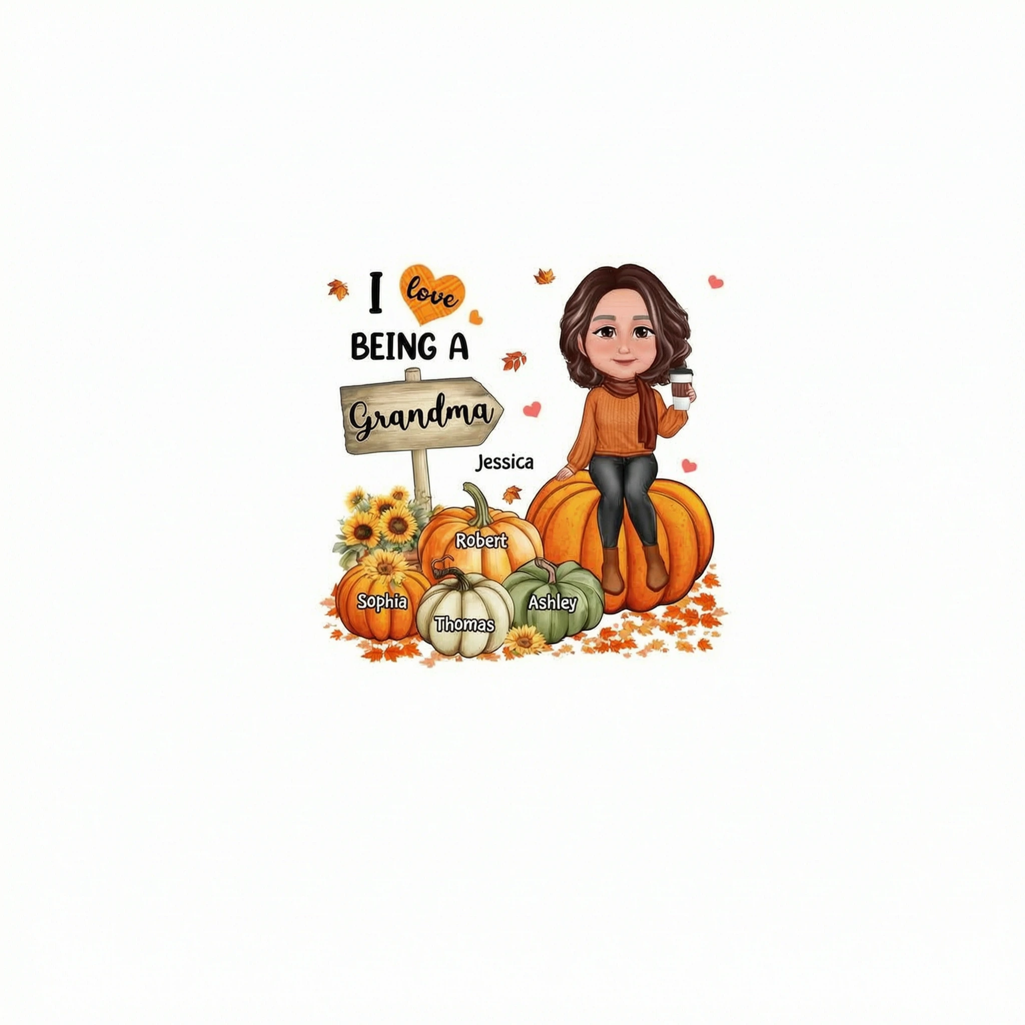 Love Being A Grandma Fall Season Sitting On Pumpkins Personalized Shirt