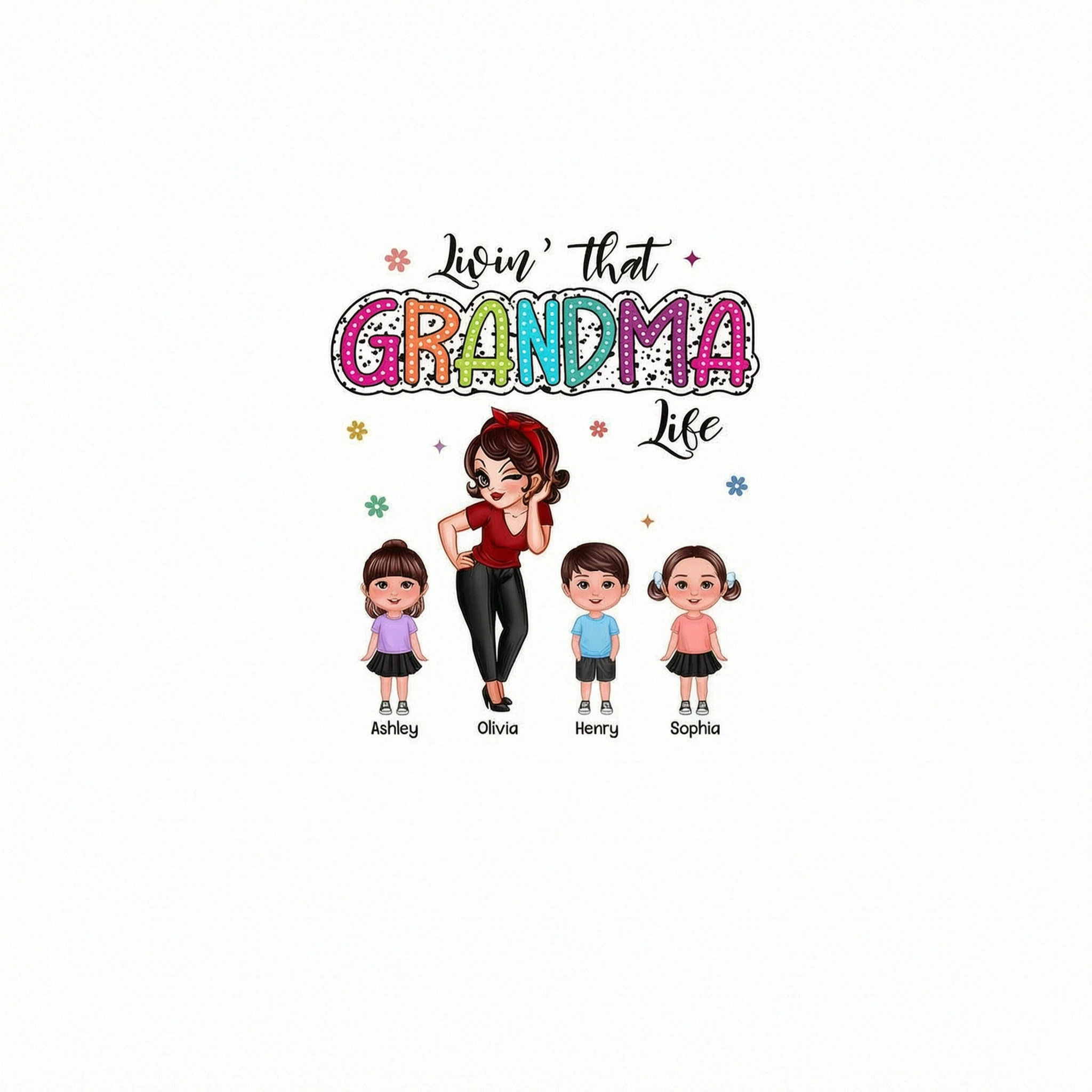 Livin� That Grandma Mom Life Pretty Woman & Kids Summer Vibe Personalized Shirt